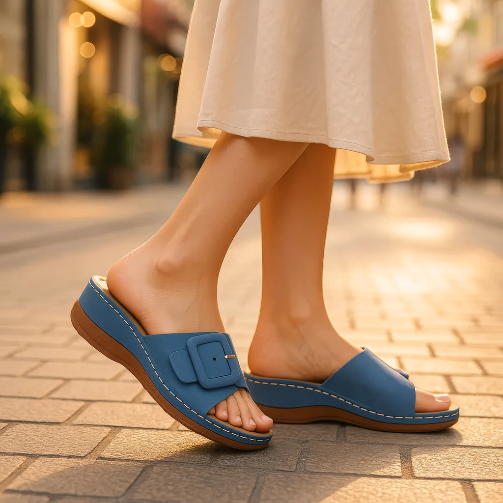 Women's Hamden Black Buckled Flat Sandals