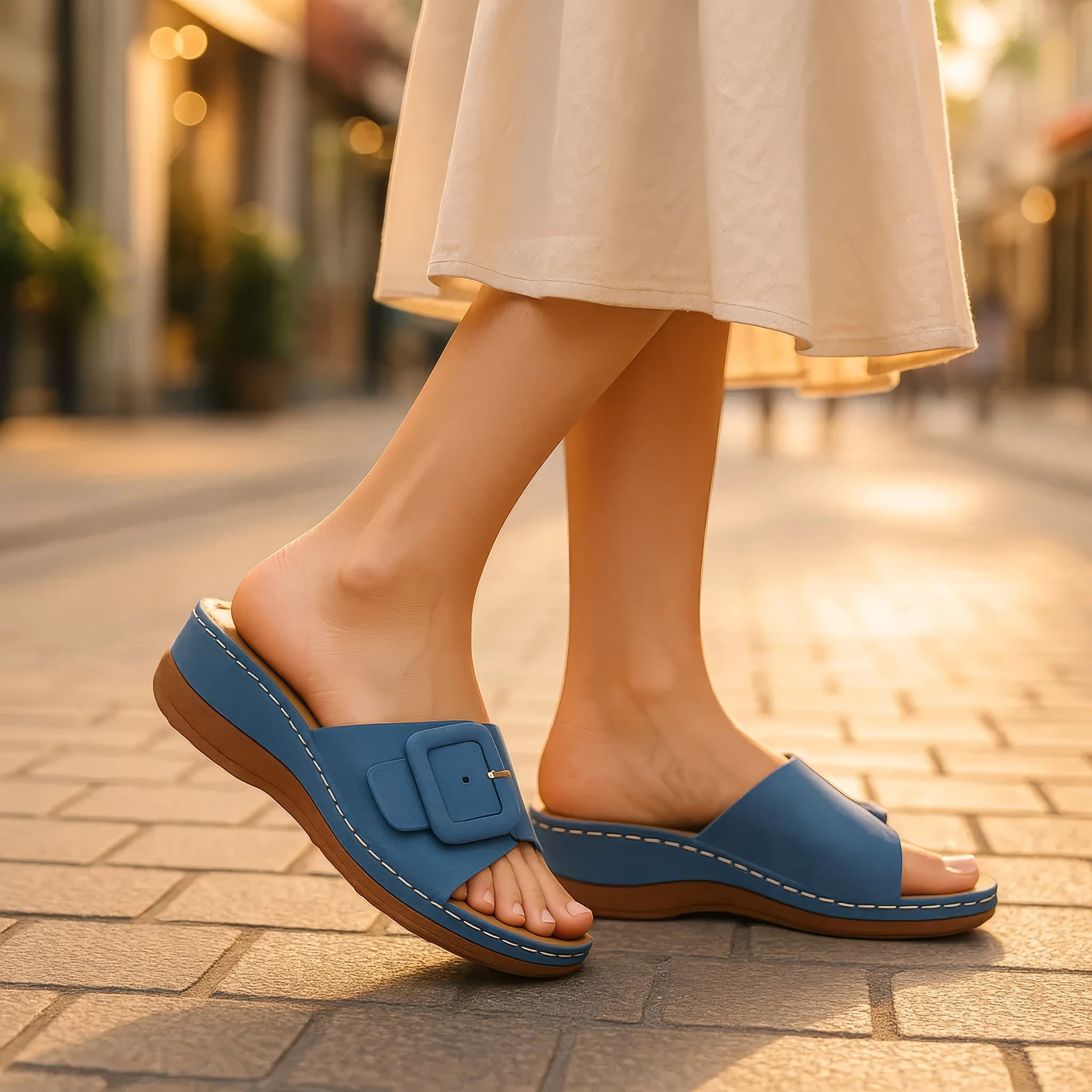 Women's Hamden Black Buckled Flat Sandals