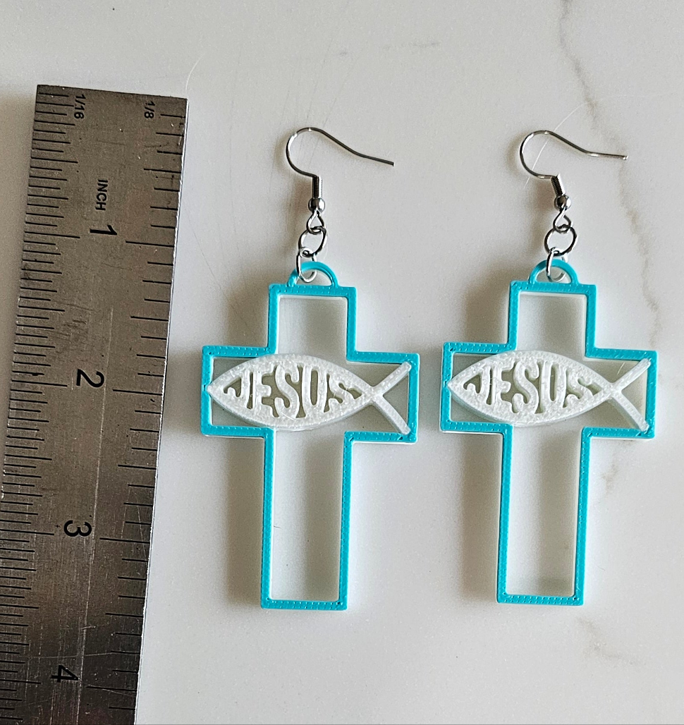3D Print Christian Cross Faith Earrings Made in America