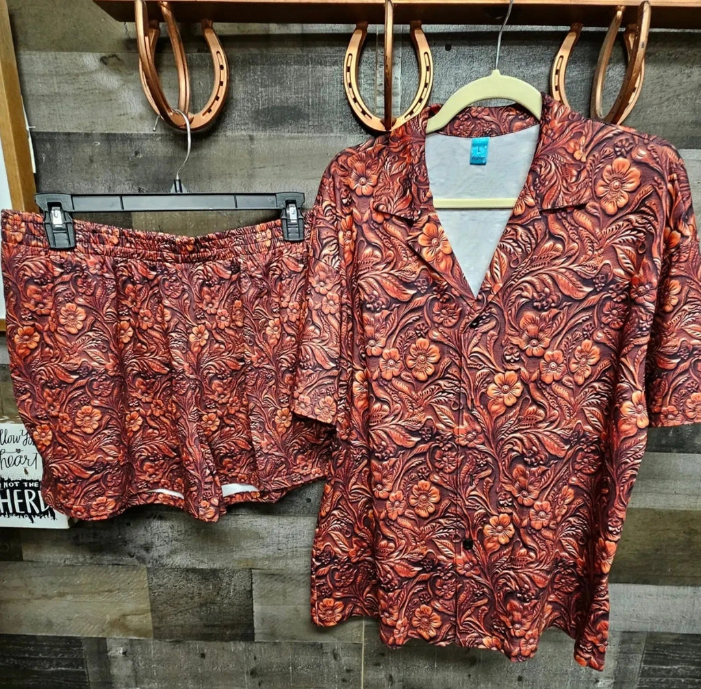 Leather Floral Print Women's Pajama Set