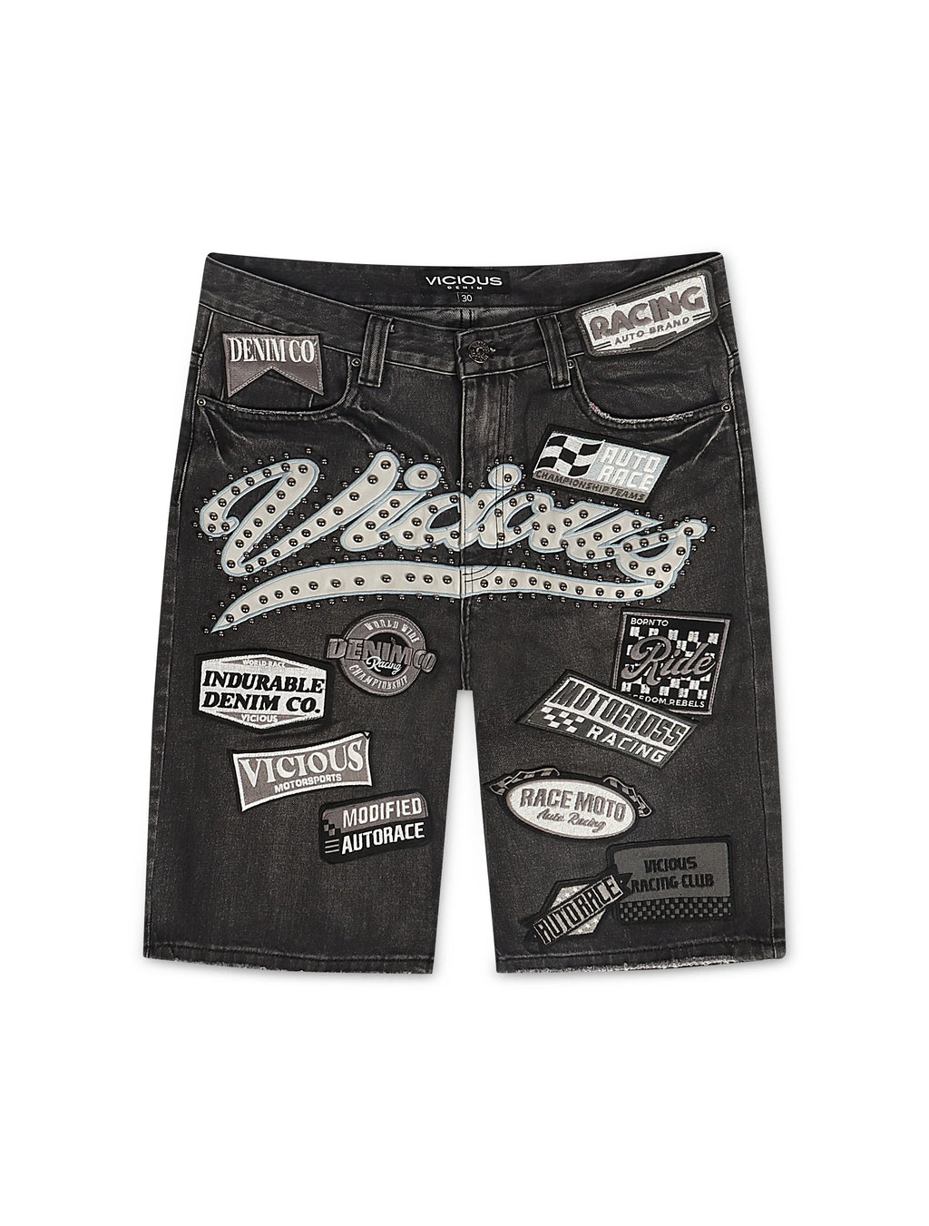Vicious Denim Patch Shorts - Black