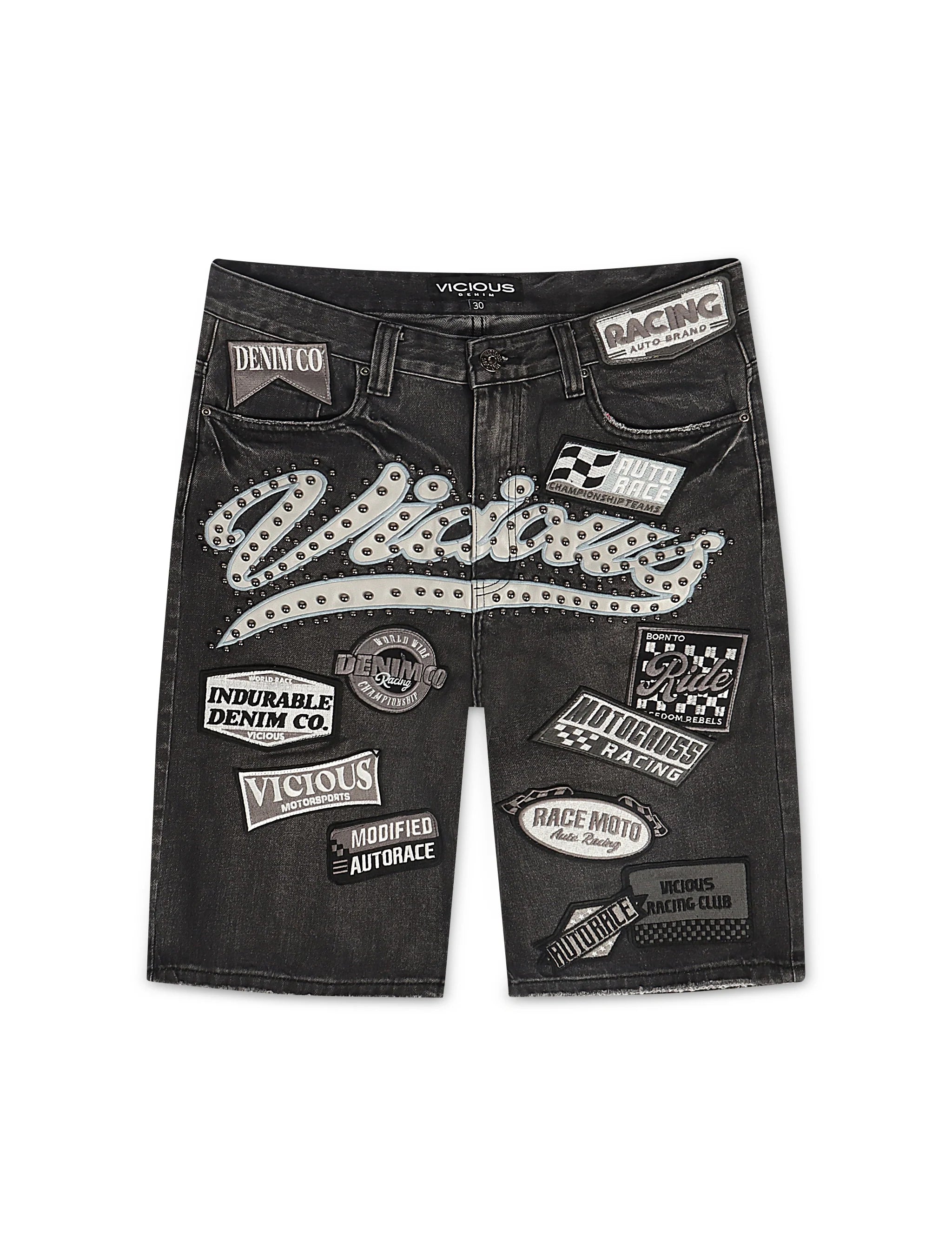 Vicious Denim Patch Shorts - Black