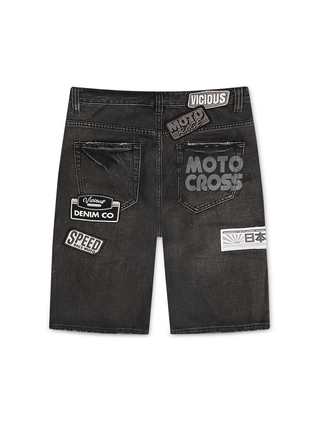 Vicious Denim Patch Shorts - Black