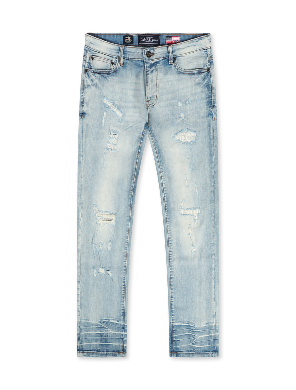 Damati Distressed Slim Fit Stretch Jeans - Ice Blue