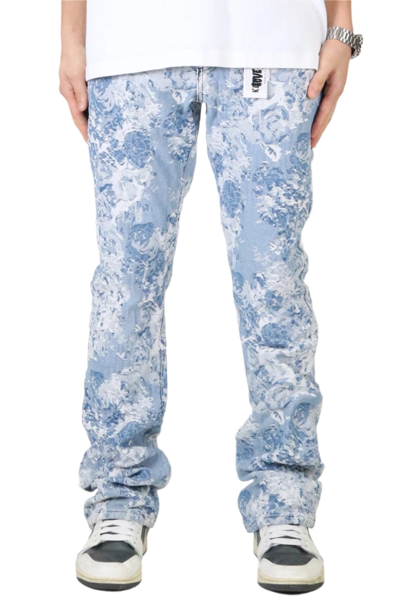 FLEX Men's premium jacquard flare stacked fit denim pants