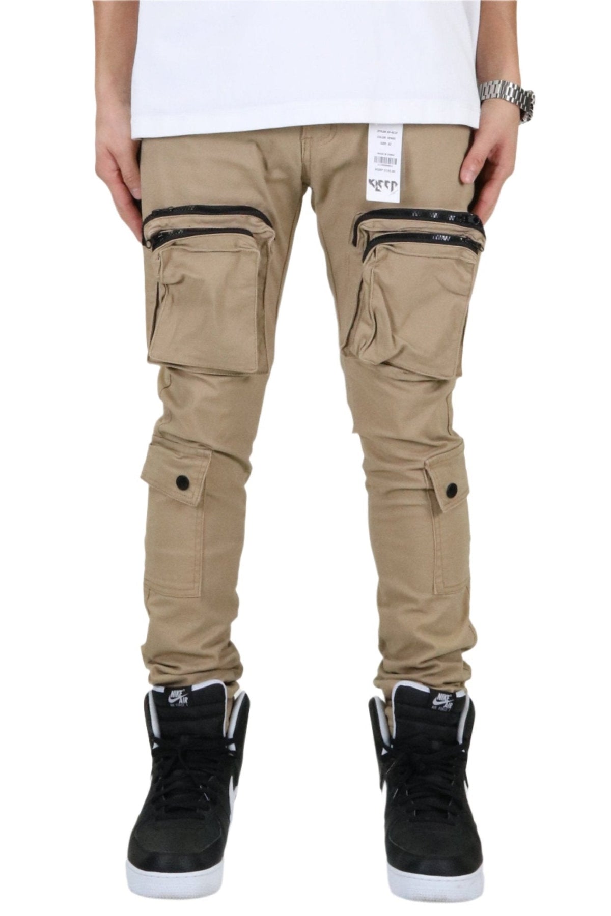 VENGE Men's premium twill khaki cargo pants.