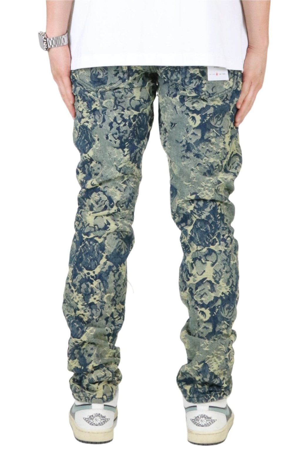 ROBIN Men's premium jacquard slim straight fit denim pants