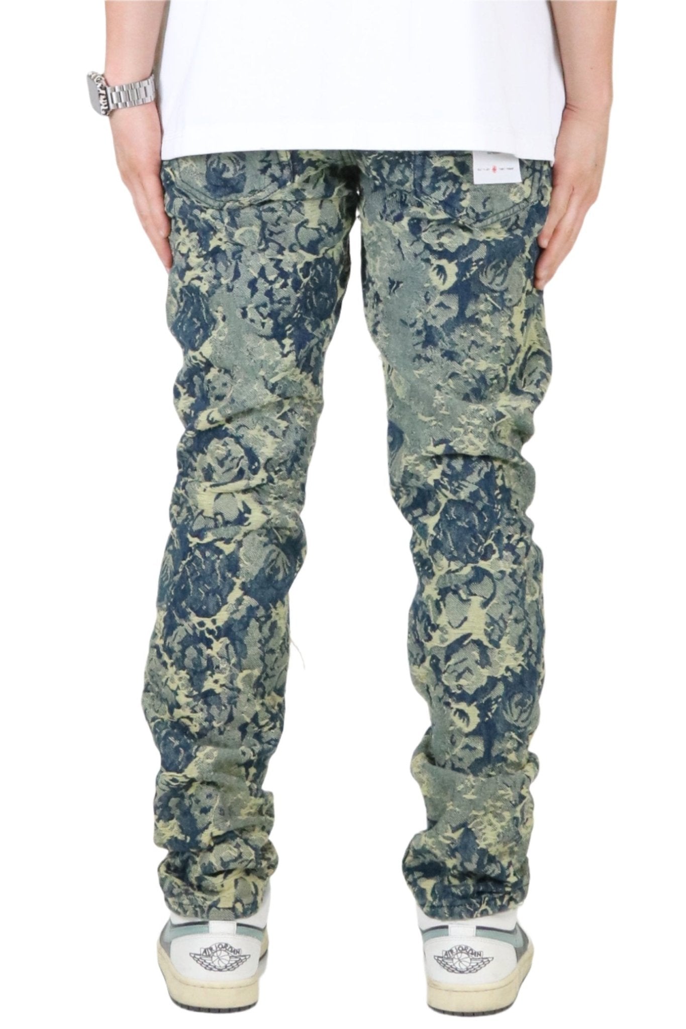 ROBIN Men's premium jacquard slim straight fit denim pants