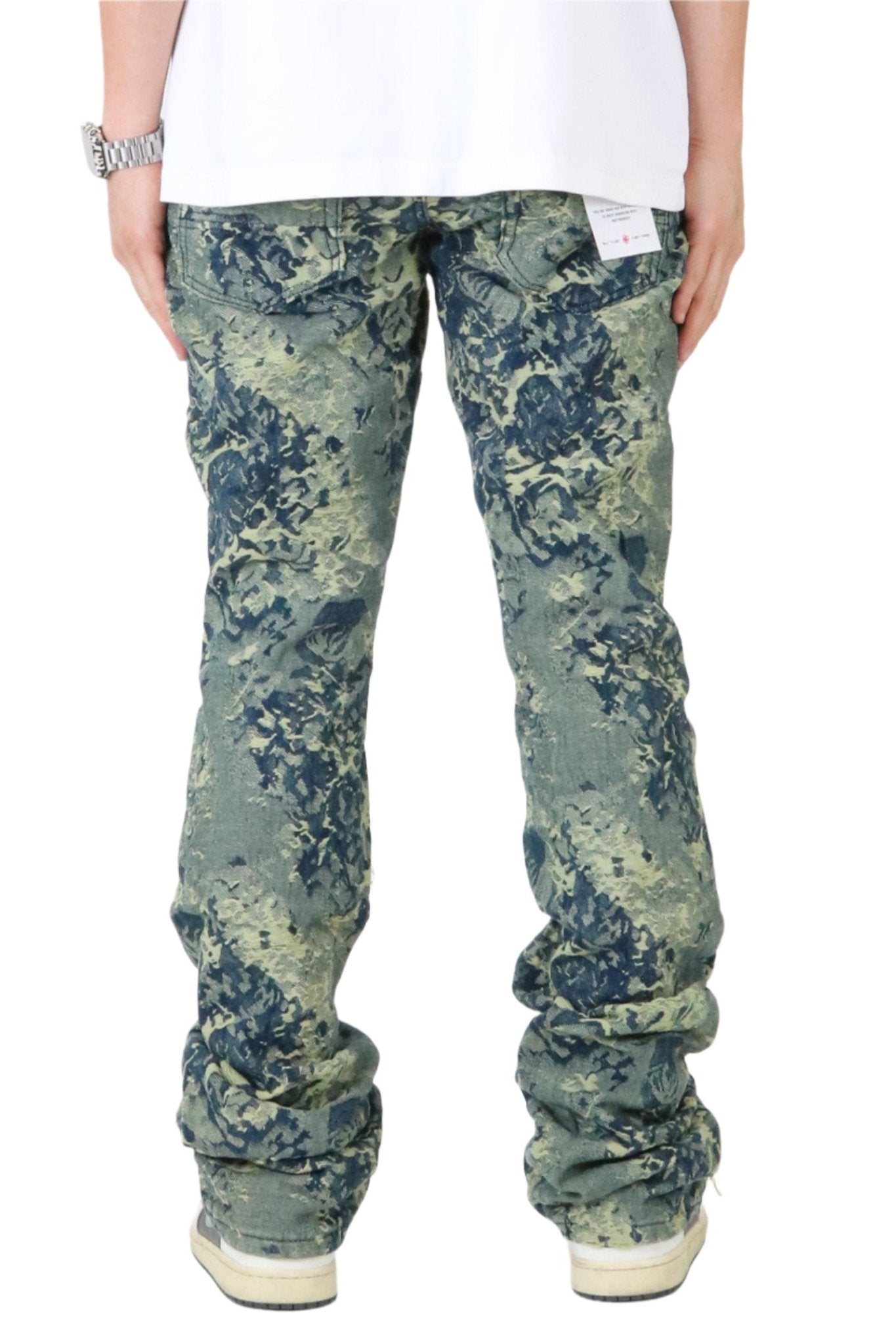ROBIN Men's premium jacquard flare stacked fit denim pants