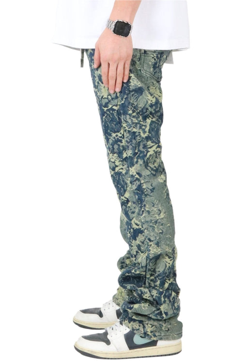 ROBIN Men's premium jacquard flare stacked fit denim pants