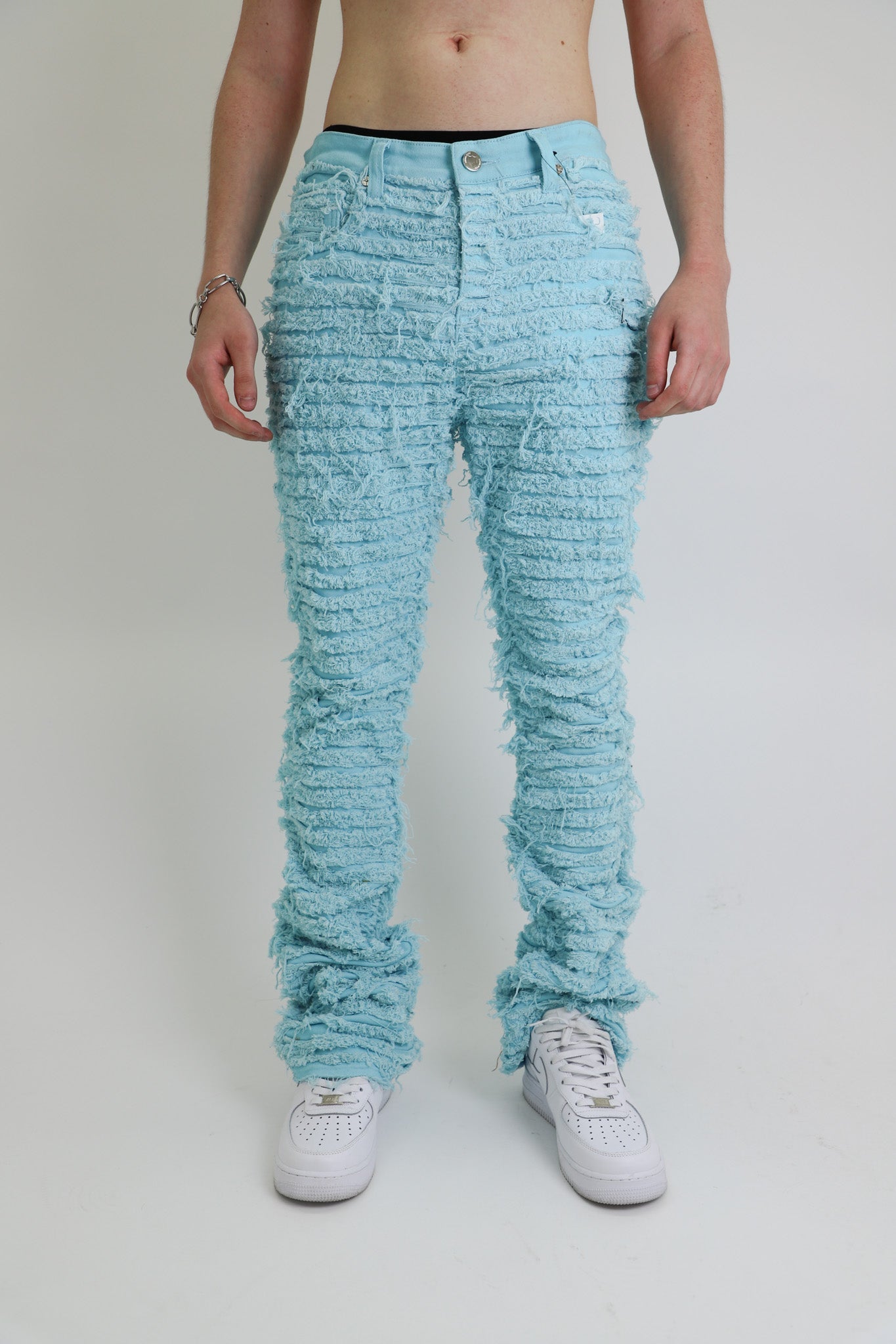 AJS693 Extreme Frayed Stacked Jeans