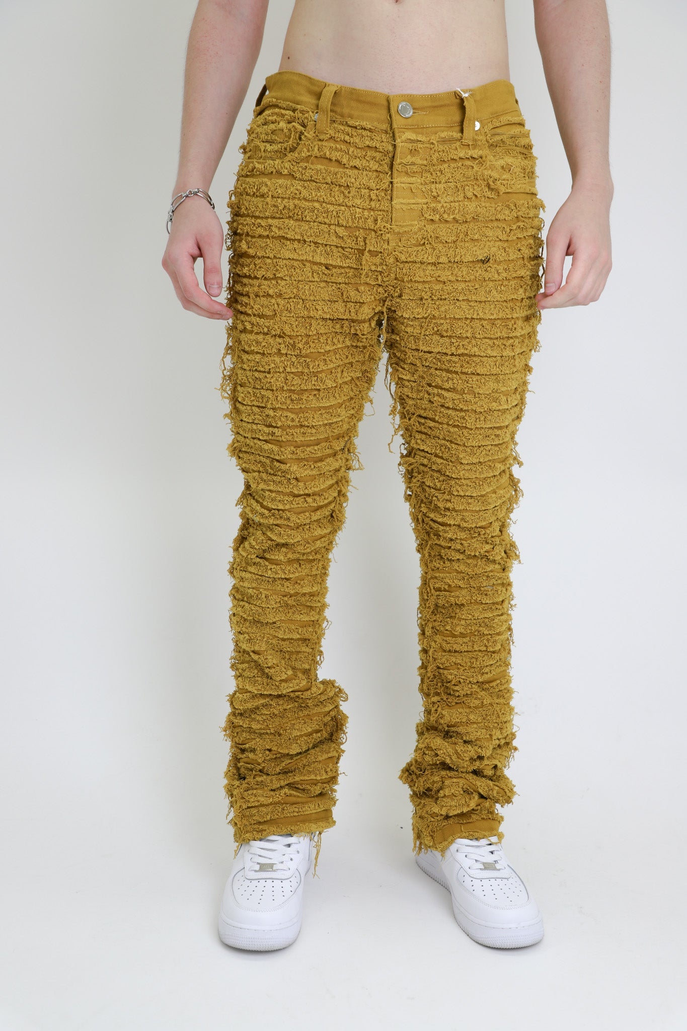 AJS693 Extreme Frayed Stacked Jeans