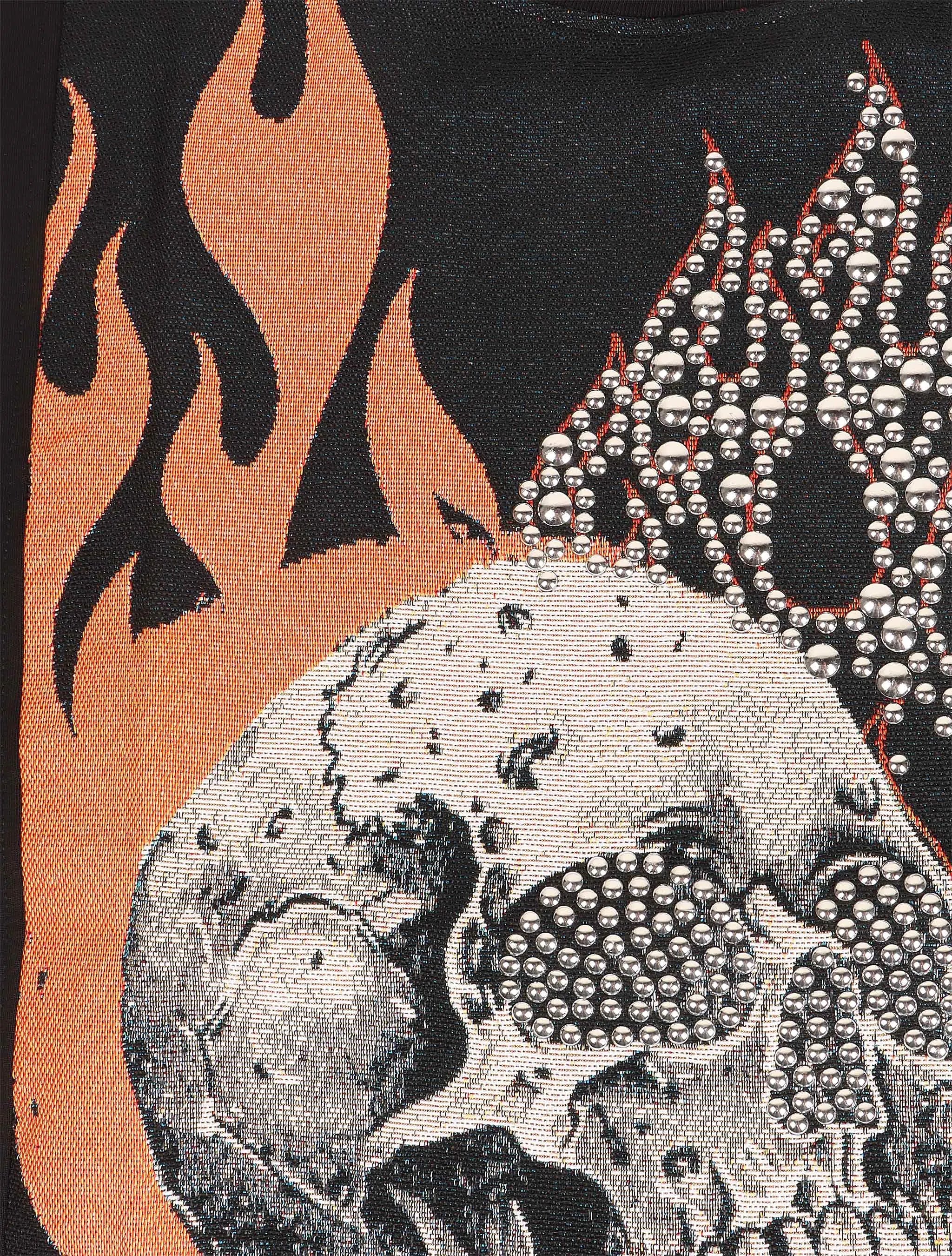 Majestik Mens Rock On Skull Tapestry Jacquard Tee - Black