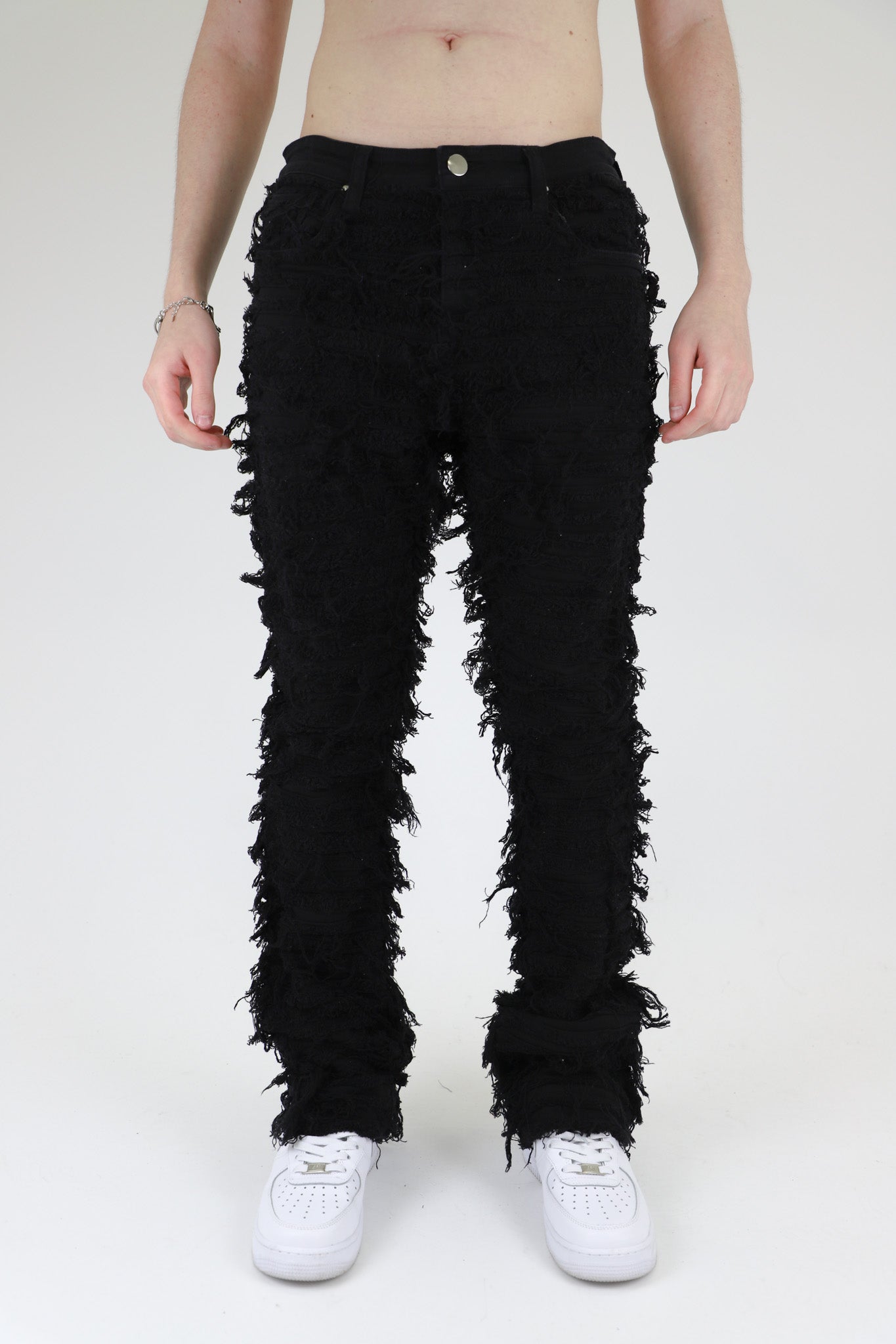 AJS693 Extreme Frayed Stacked Jeans