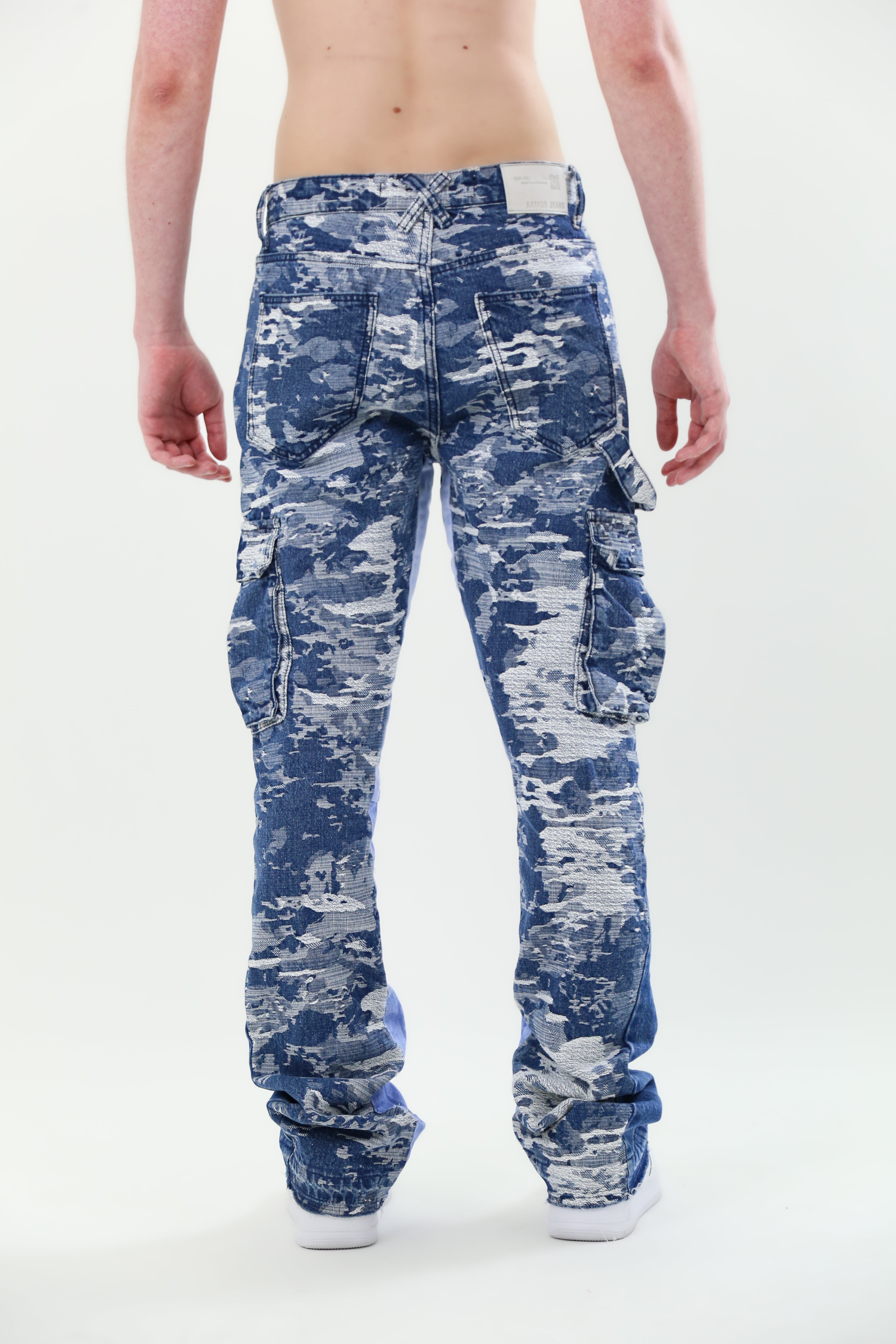 AJS695 Blue Cardo Jacquard Stacked Jeans