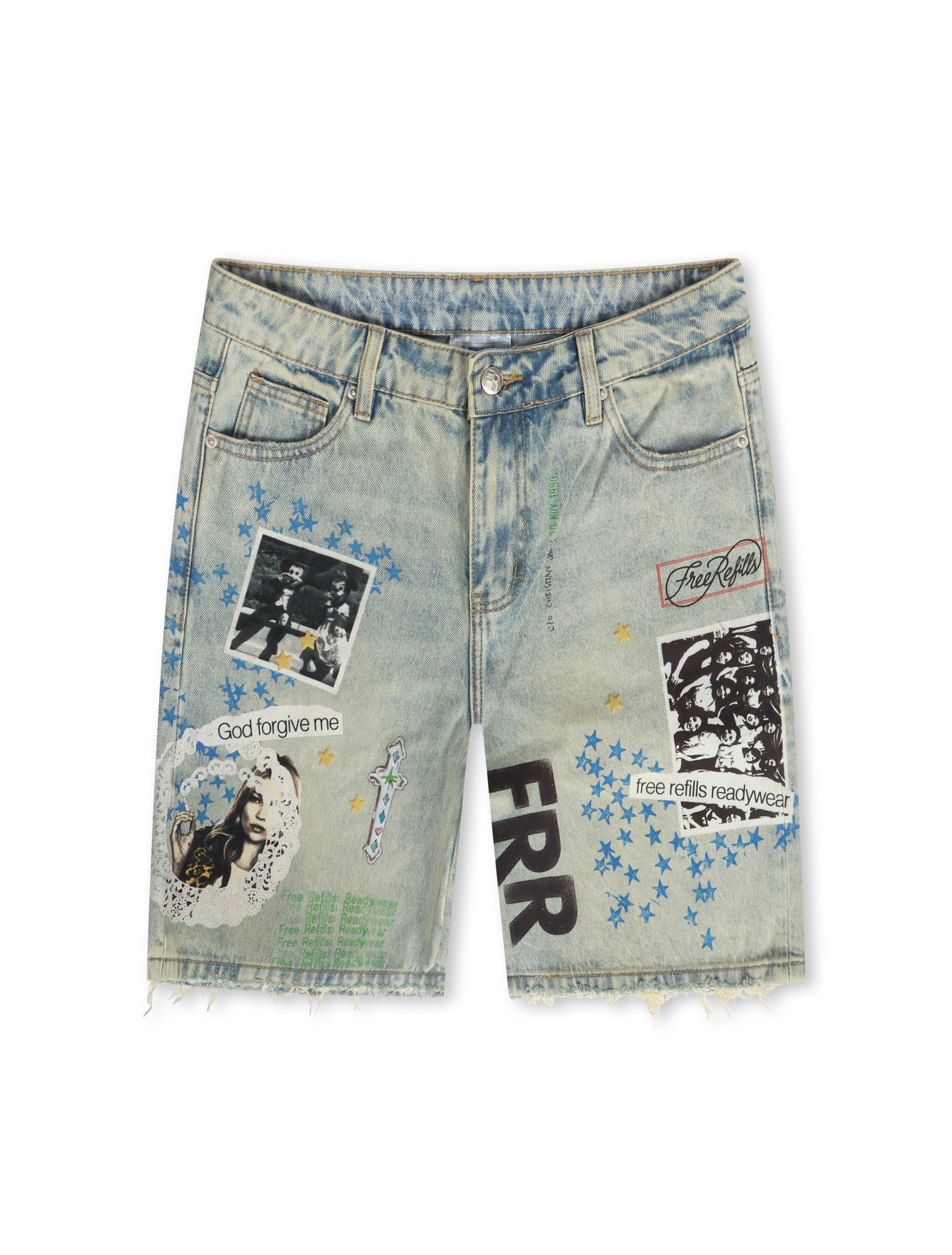 Free Refills Collage Shorts - Light Blue