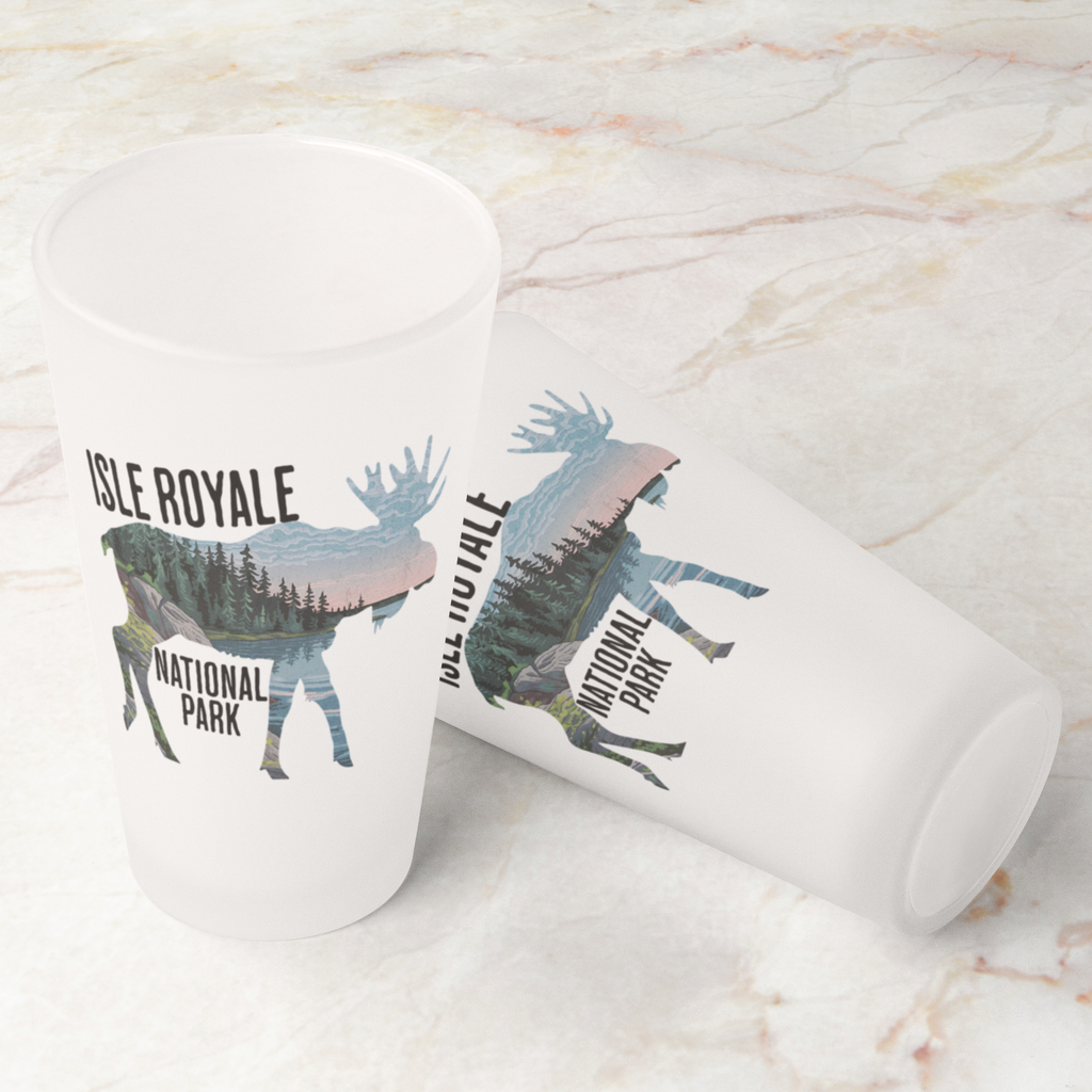 Isle Royale National Park Moose Frosted Pint Glass