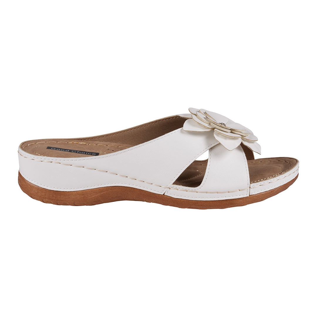 Women's Joy White Flower Flat Sandals