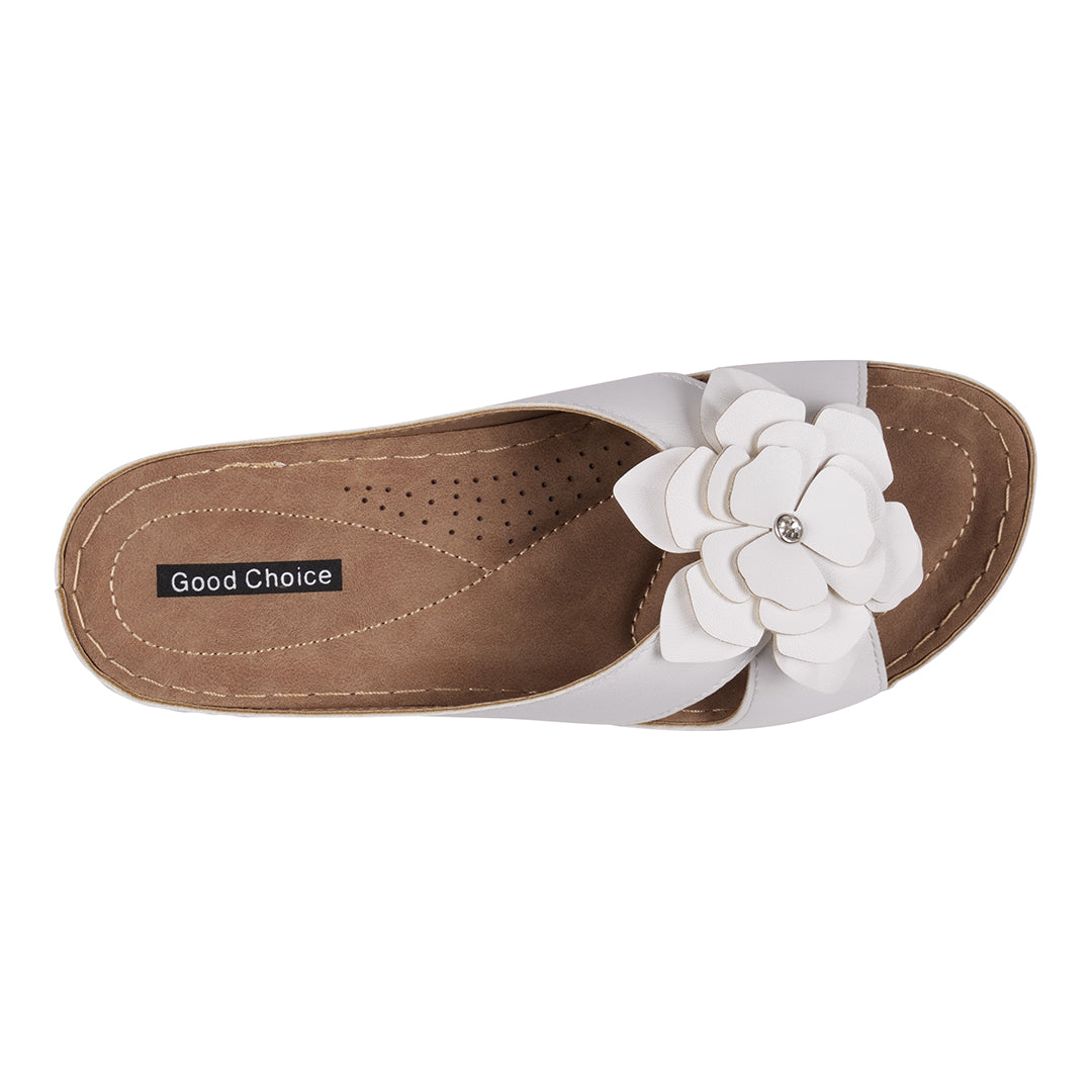 Women's Joy White Flower Flat Sandals
