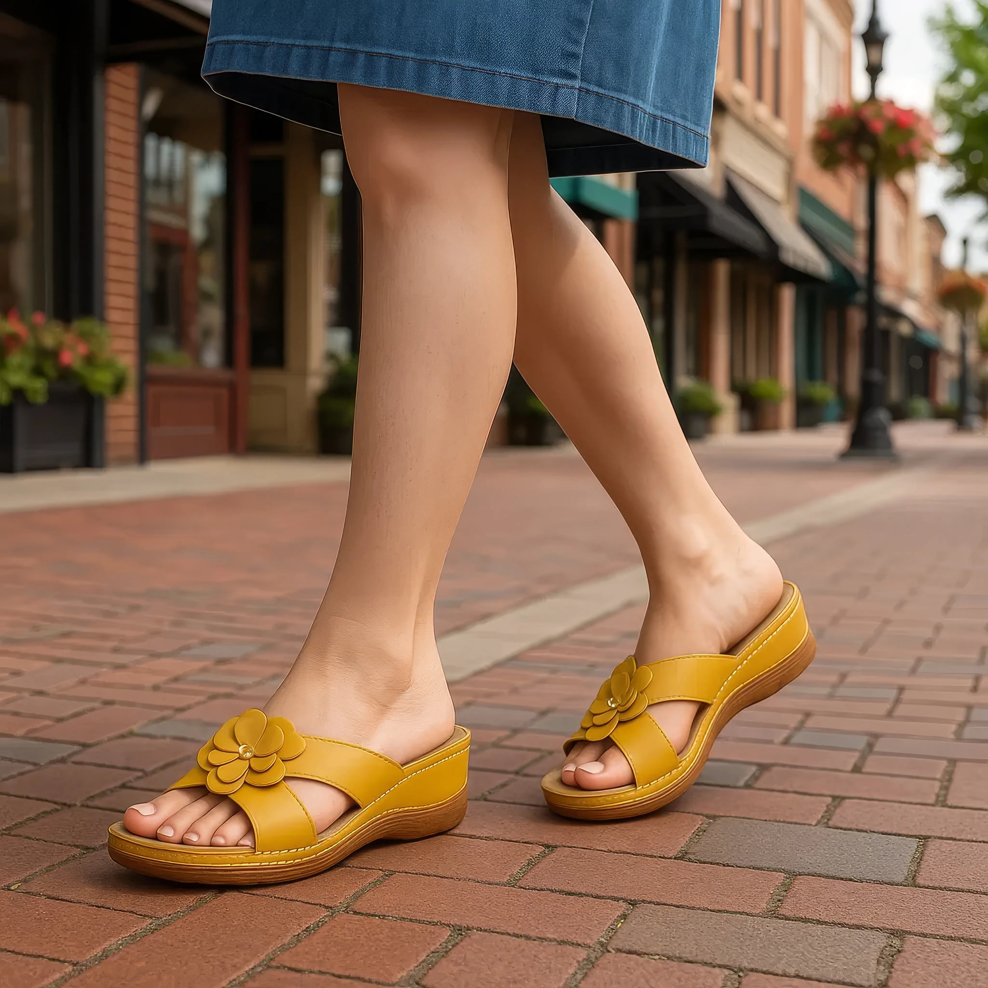 Women's Joy Yellow Flower Flat Sandals
