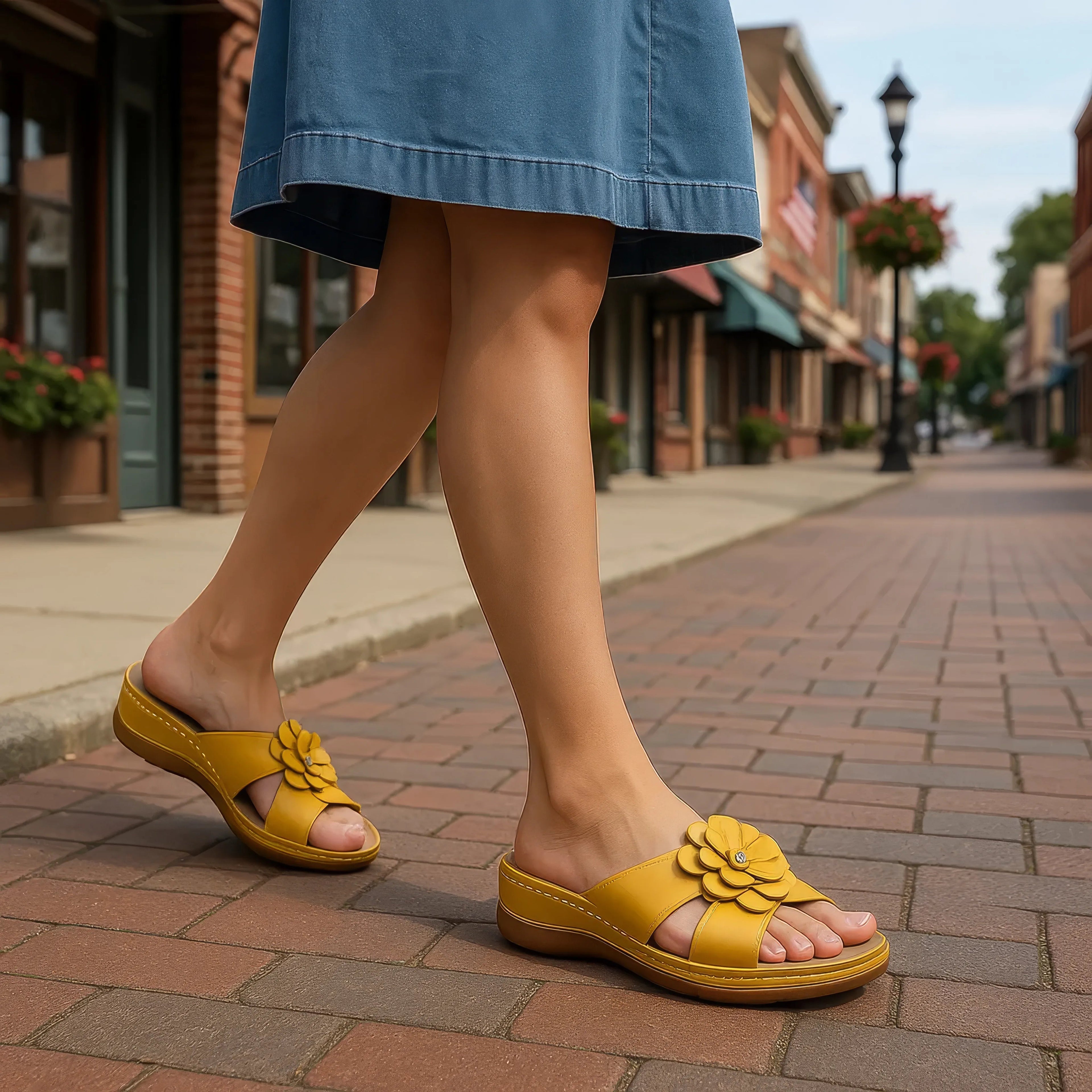 Women's Joy Yellow Flower Flat Sandals