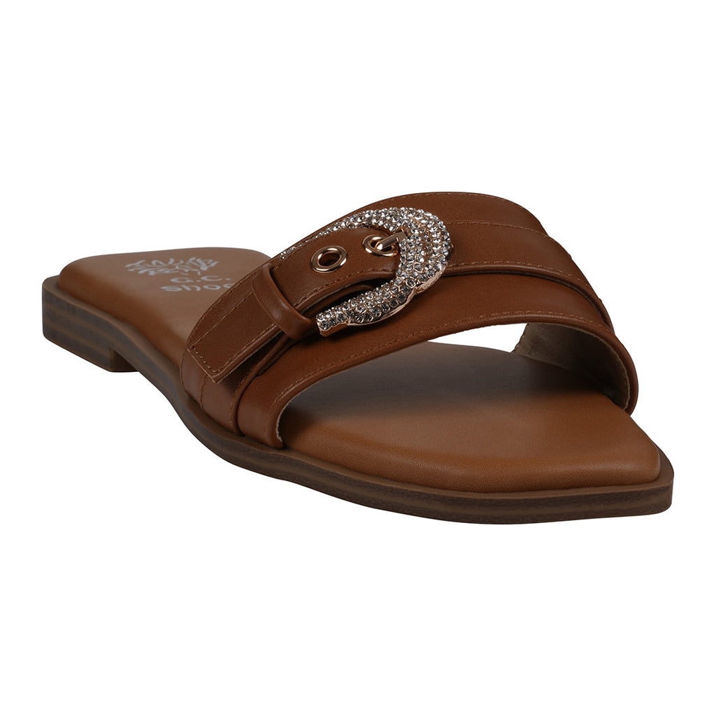 Women's Kenna Natural Embellished Buckle Flat Sandals