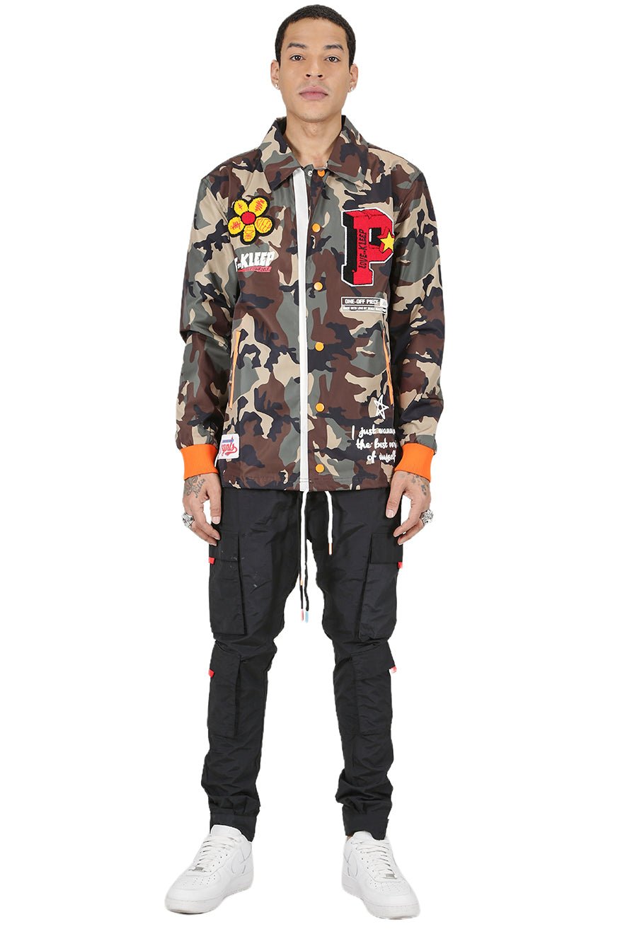 JAKIN Men's premium nylon long sleeve coach jacket with multi patches