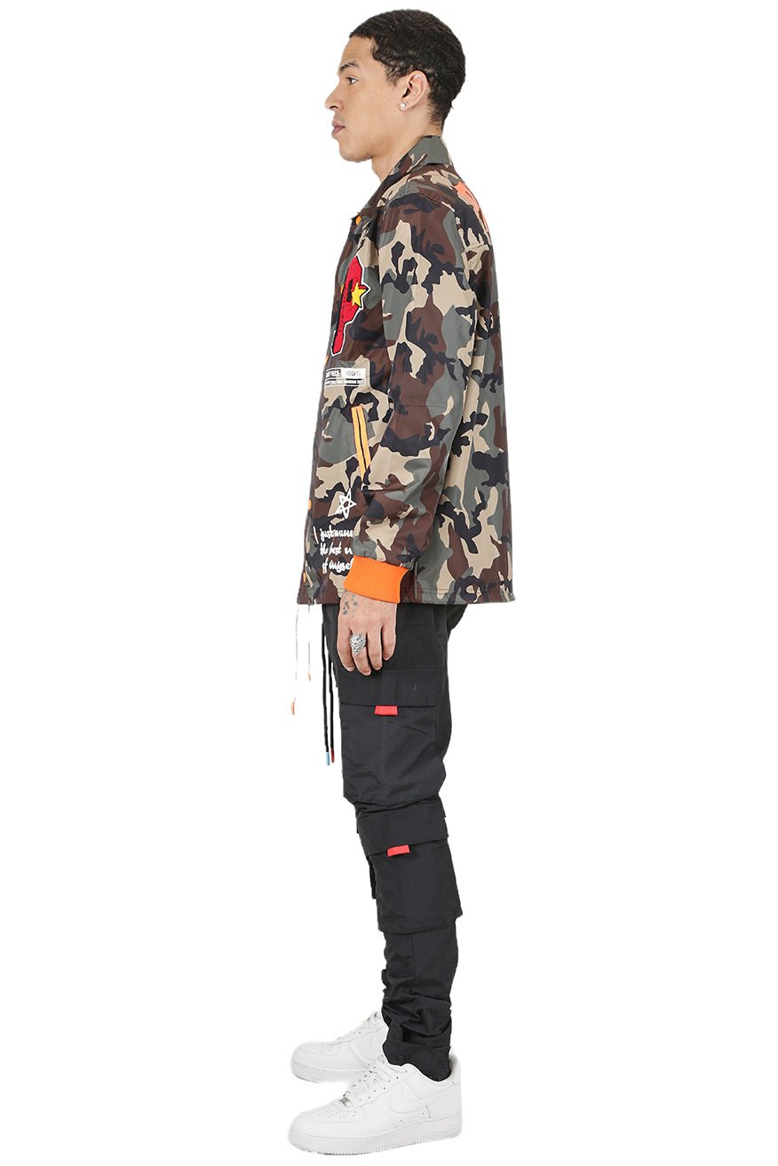 JAKIN Men's premium nylon long sleeve coach jacket with multi patches