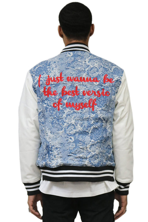 FLEX Men's Jacquard Body with faux Leather Sleeve Varsity Jacket