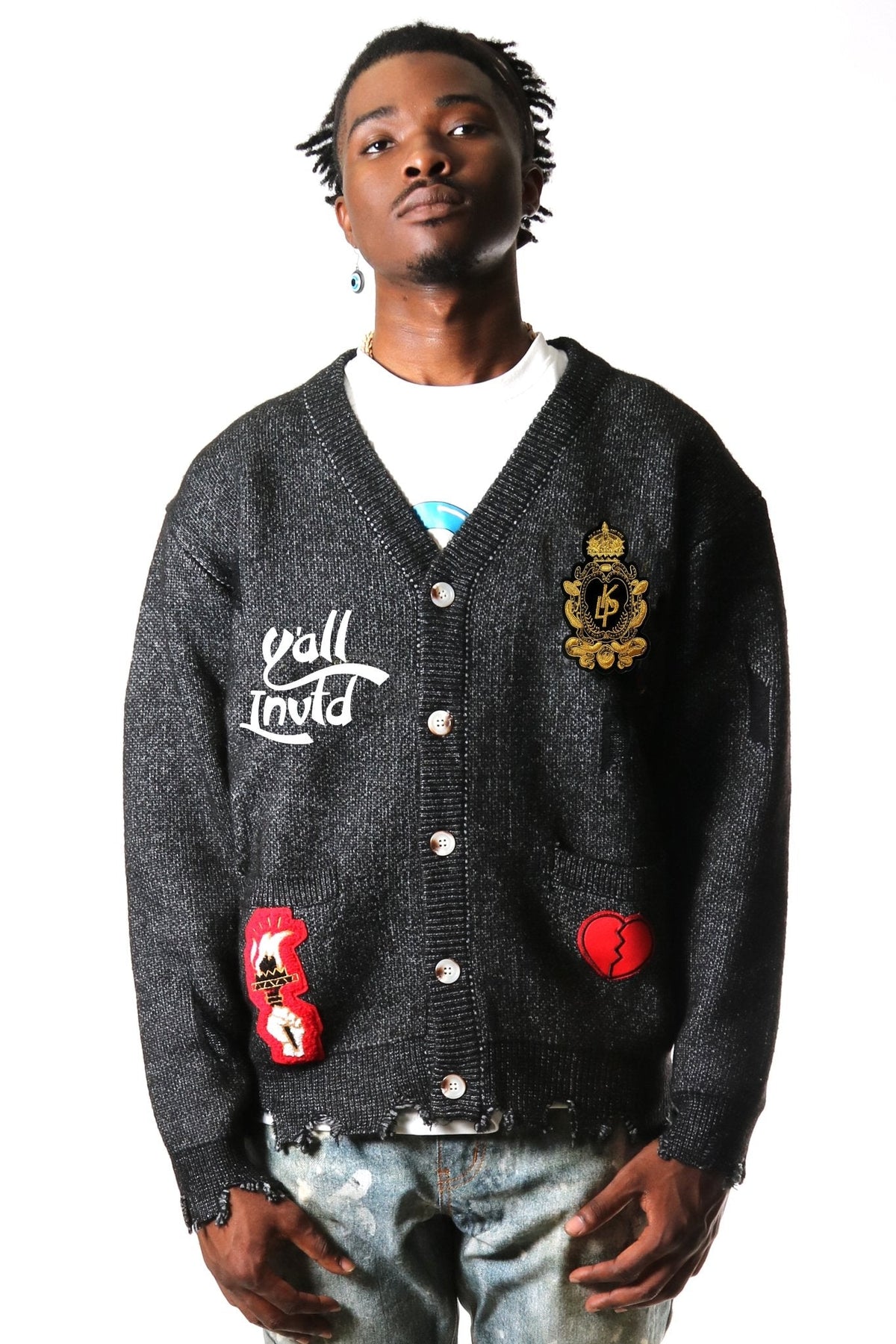 BRIX Men's premium sweater cardigan with embroidery & patches