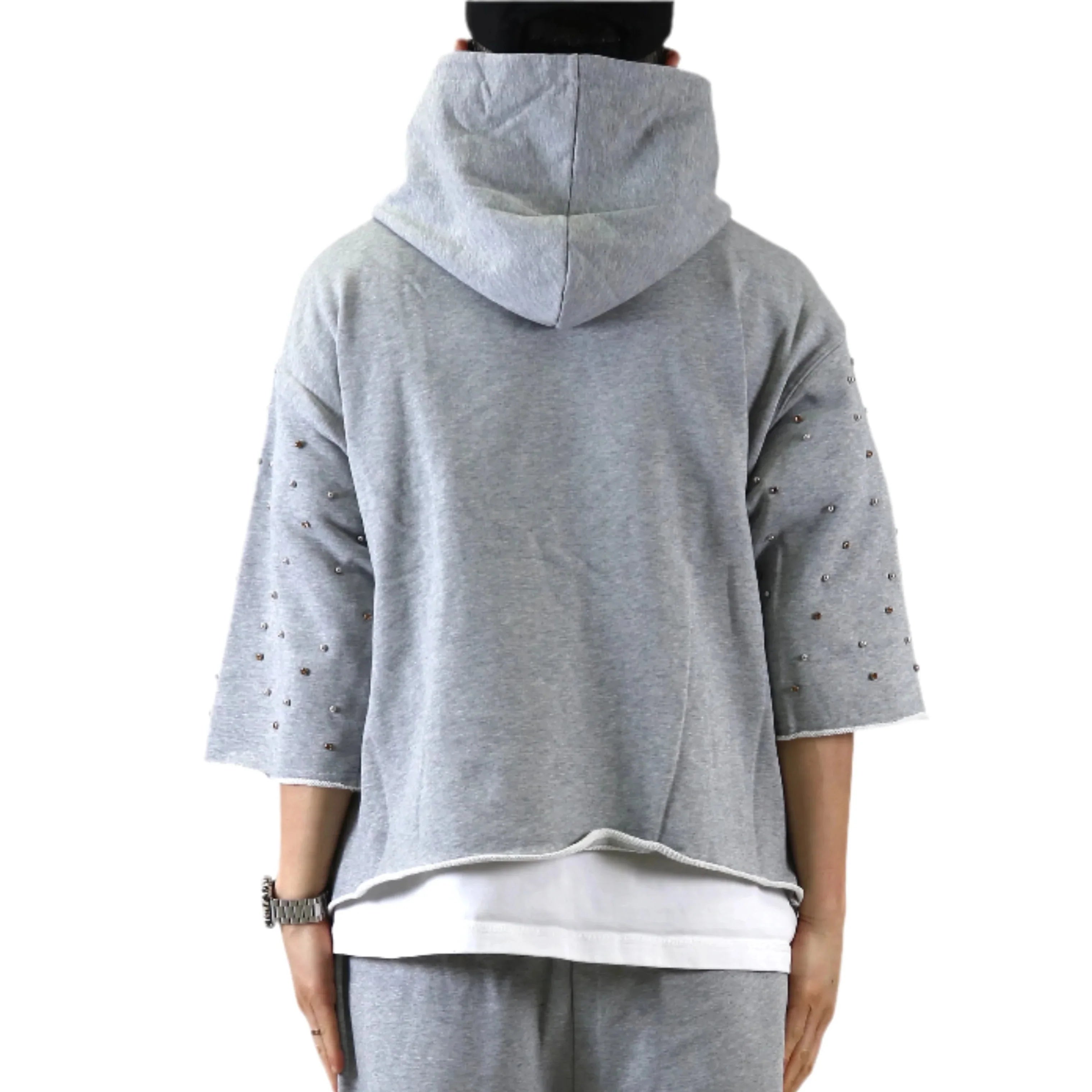 PETTI French Terry 3/4 Sleeve Crop Top Pullover Hoodie