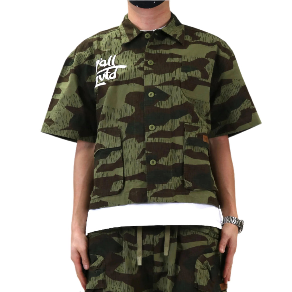 EFFEST Fine Ripstop Twill Boxy Cut Crop Top Short sleeve Buttondown Shirt