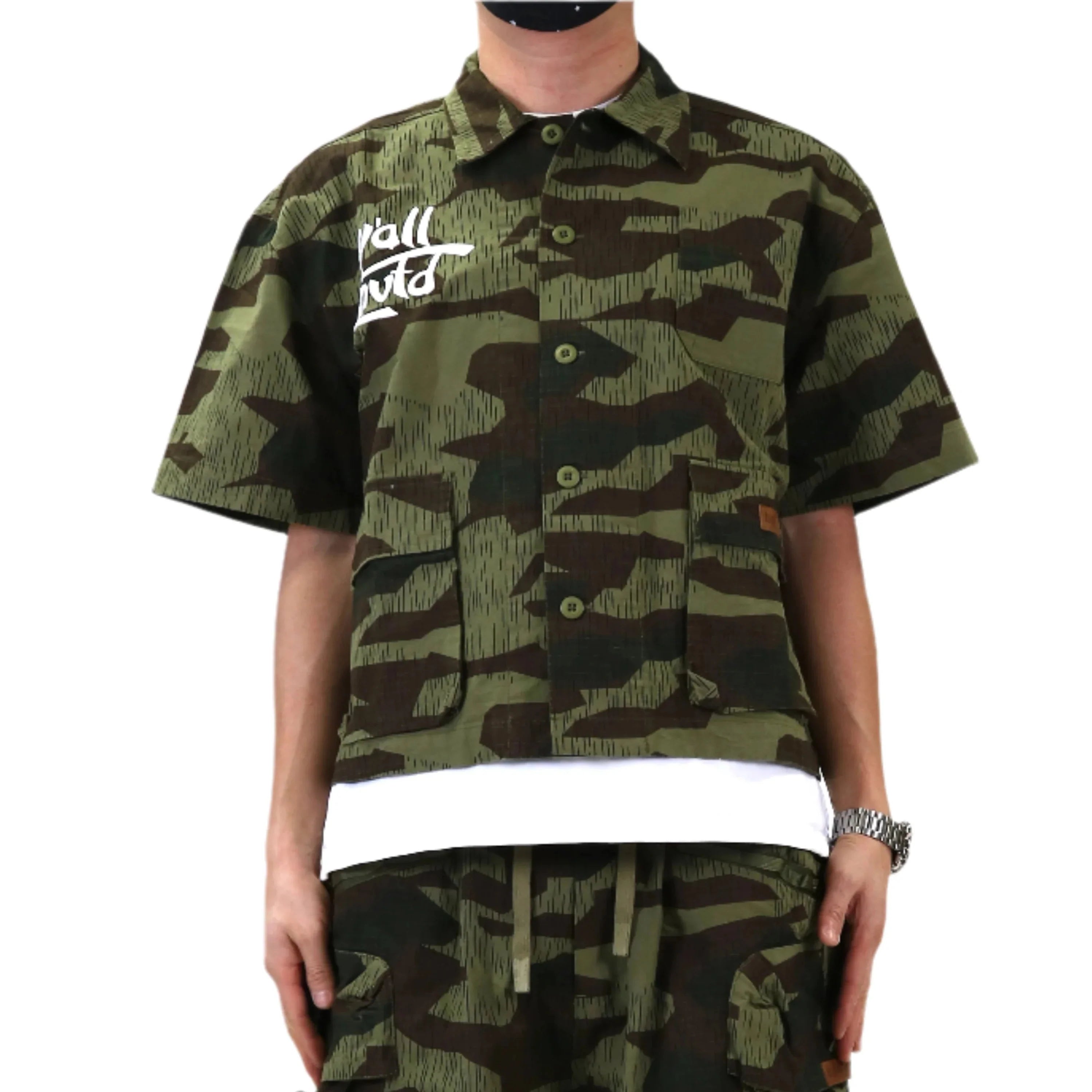 EFFEST Fine Ripstop Twill Boxy Cut Crop Top Short sleeve Buttondown Shirt