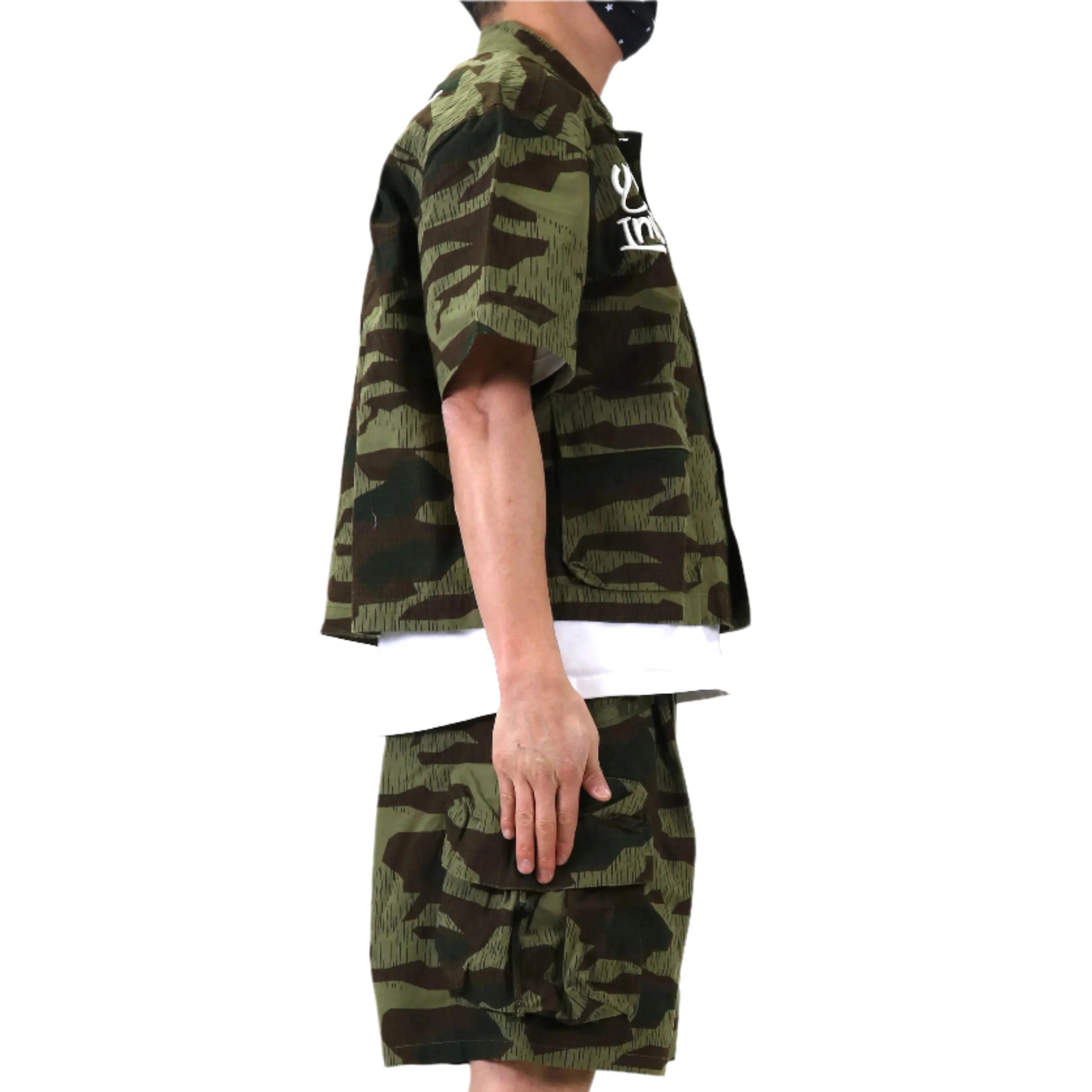 EFFEST Fine Ripstop Twill Boxy Cut Crop Top Short sleeve Buttondown Shirt