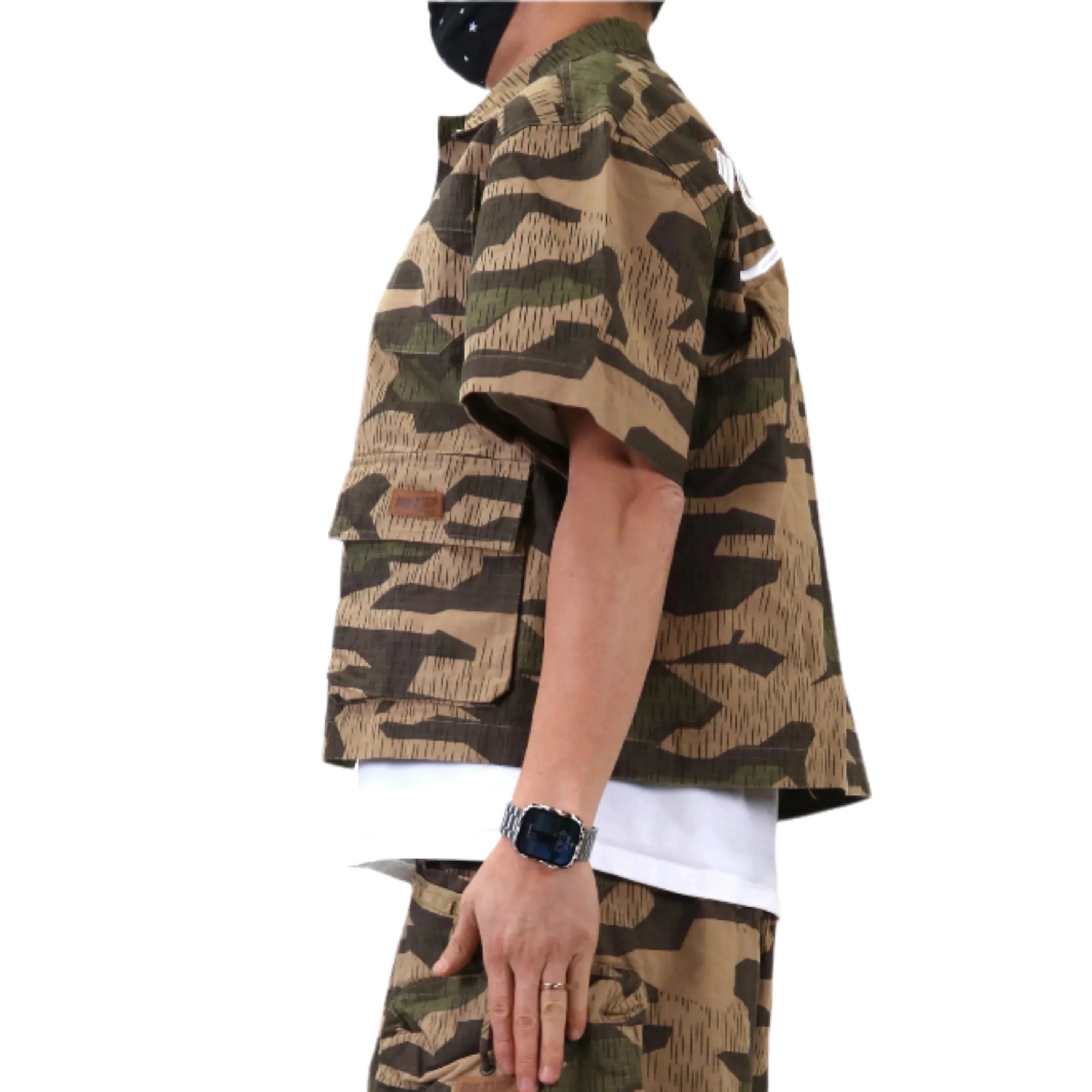 KILO Fine Ripstop Twill Boxy Cut Crop Top Short sleeve Buttondown Shirt
