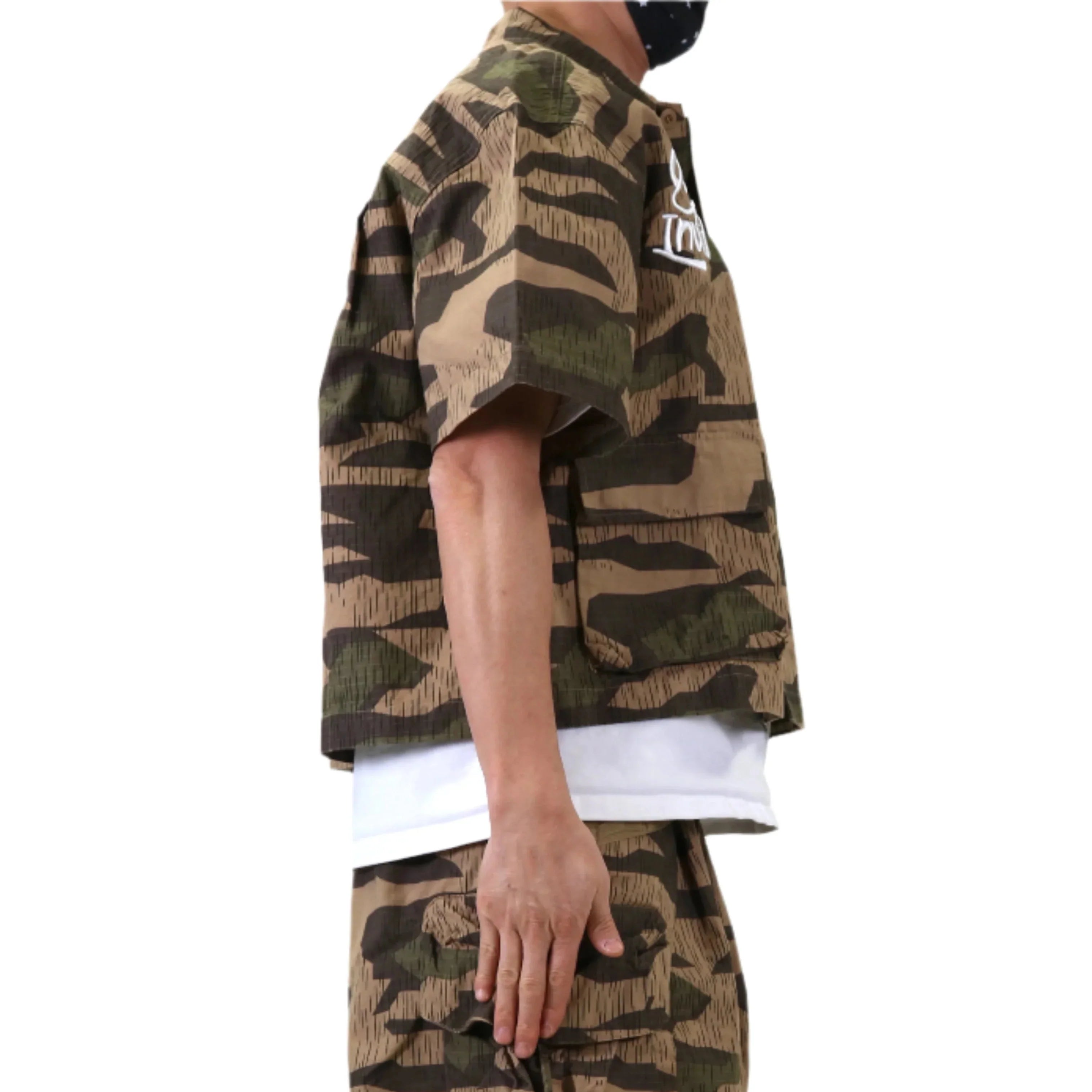 KILO Fine Ripstop Twill Boxy Cut Crop Top Short sleeve Buttondown Shirt