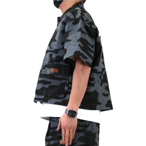 NOIS Fine Ripstop Twill Boxy Cut Crop Top Short sleeve Buttondown Shirt