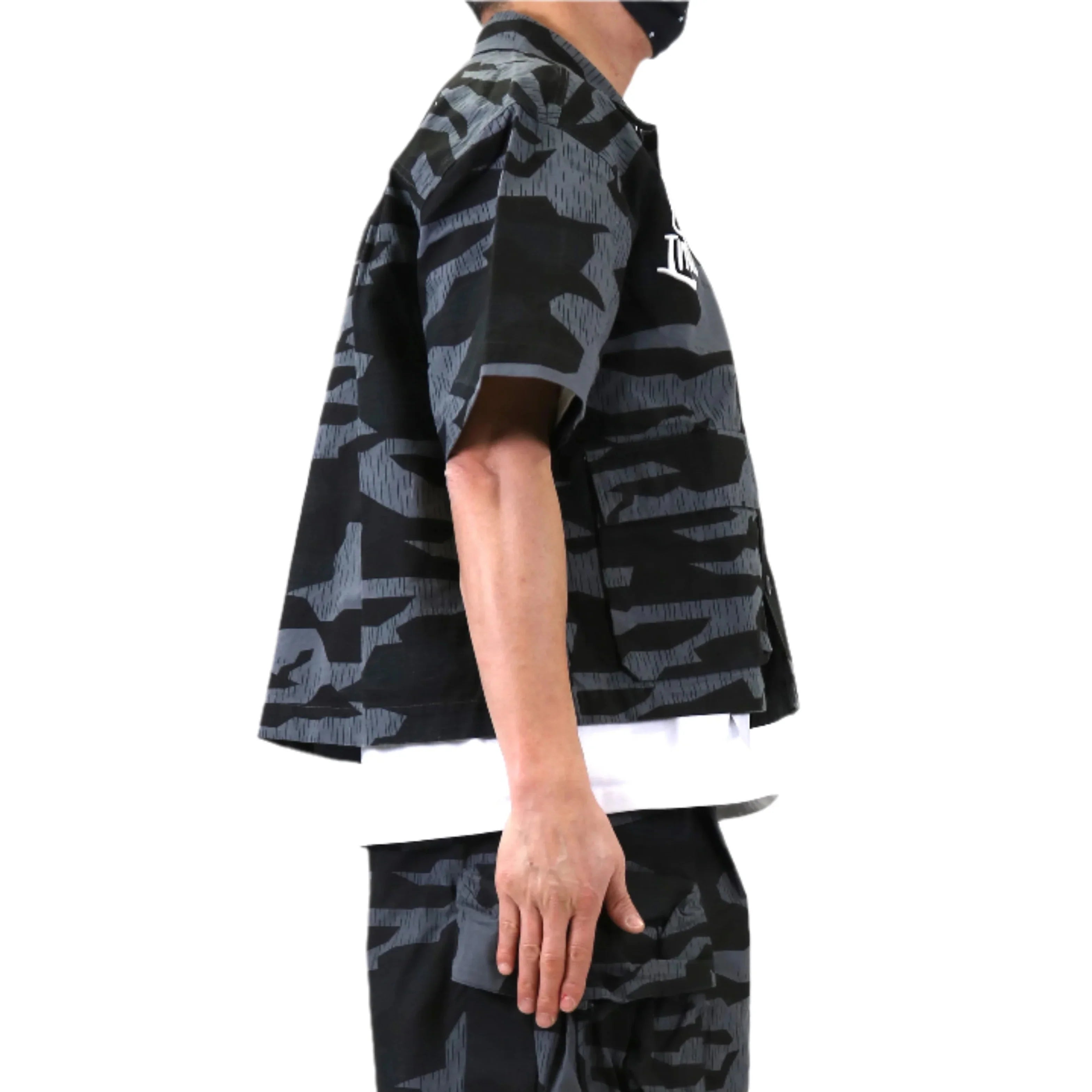 NOIS Fine Ripstop Twill Boxy Cut Crop Top Short sleeve Buttondown Shirt