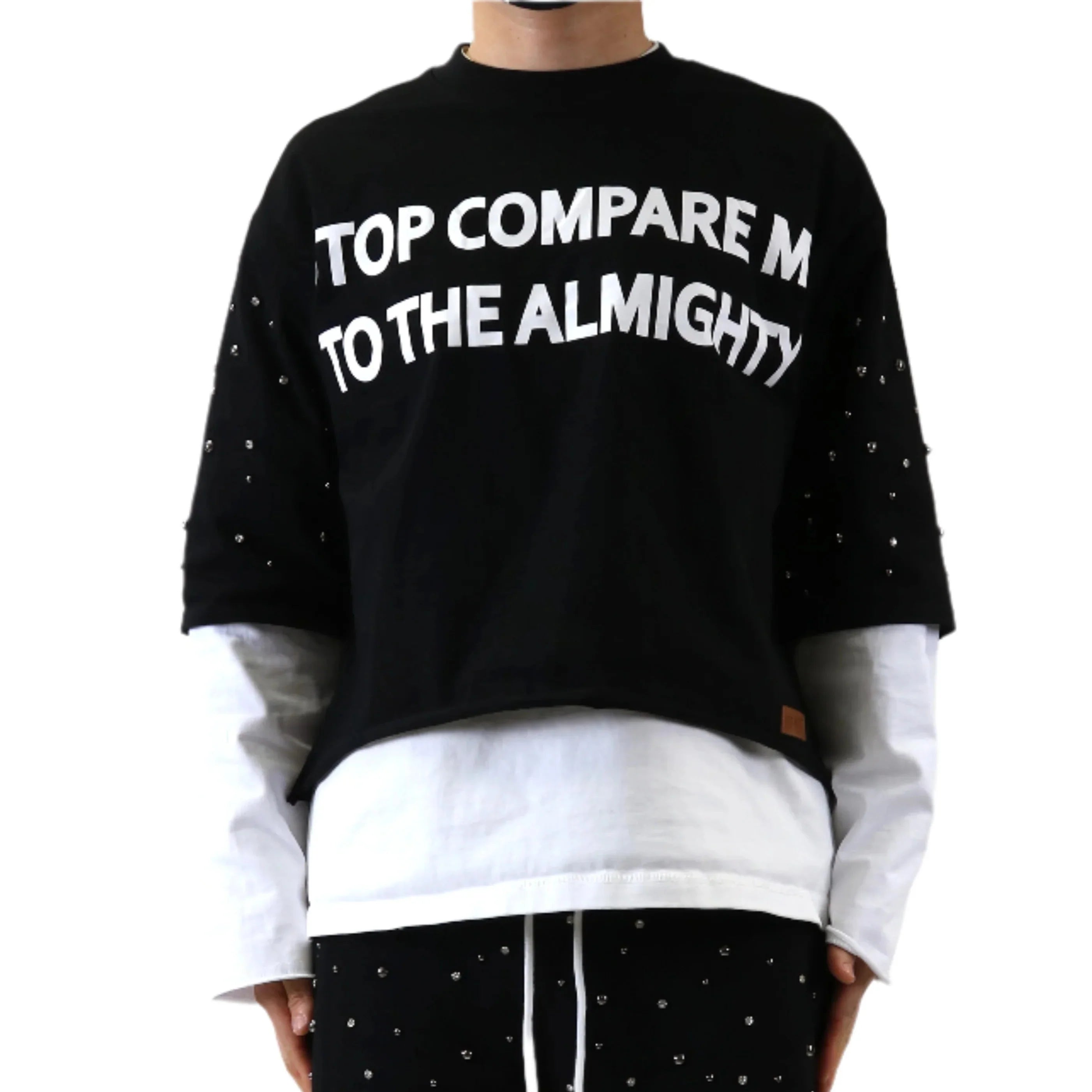 KARAN S/N Jersey 3/4 Sleeve Crop top Tee with Layered long sleeve