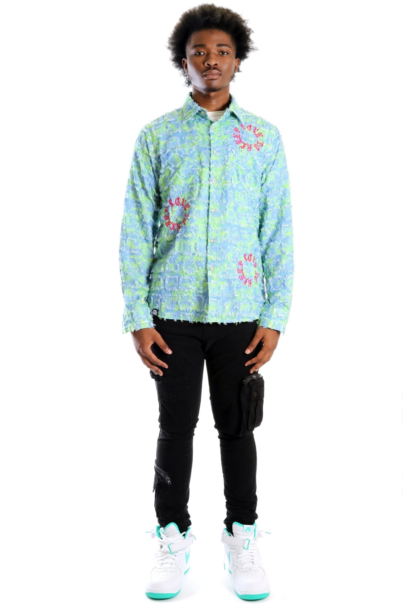 Citron Men's ripped & repaired button down shirt