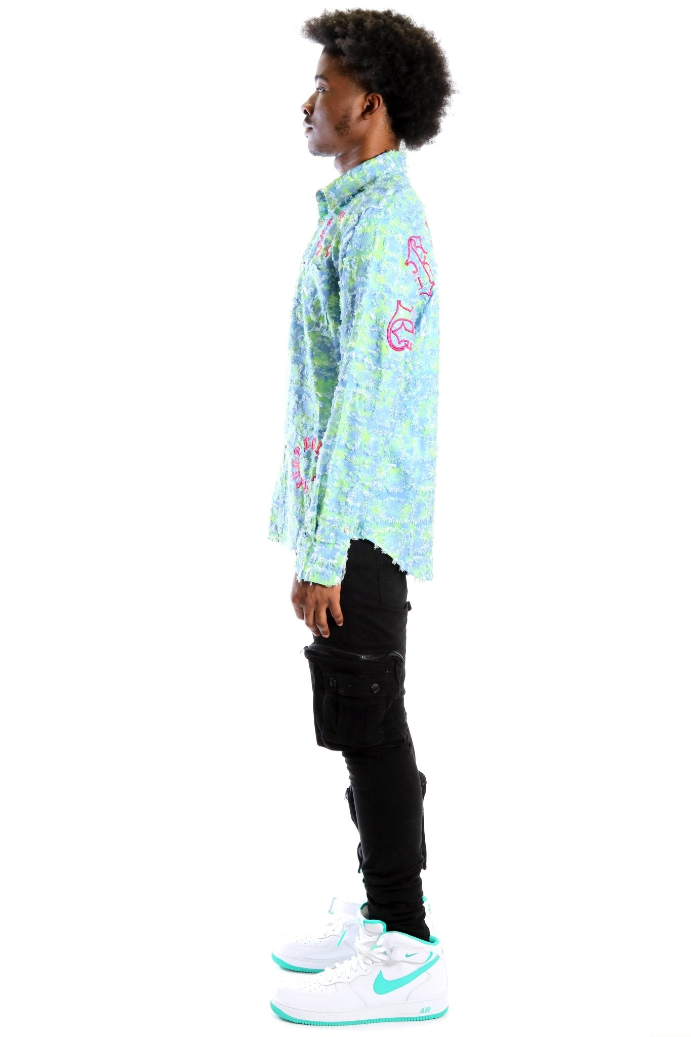 Citron Men's ripped & repaired button down shirt
