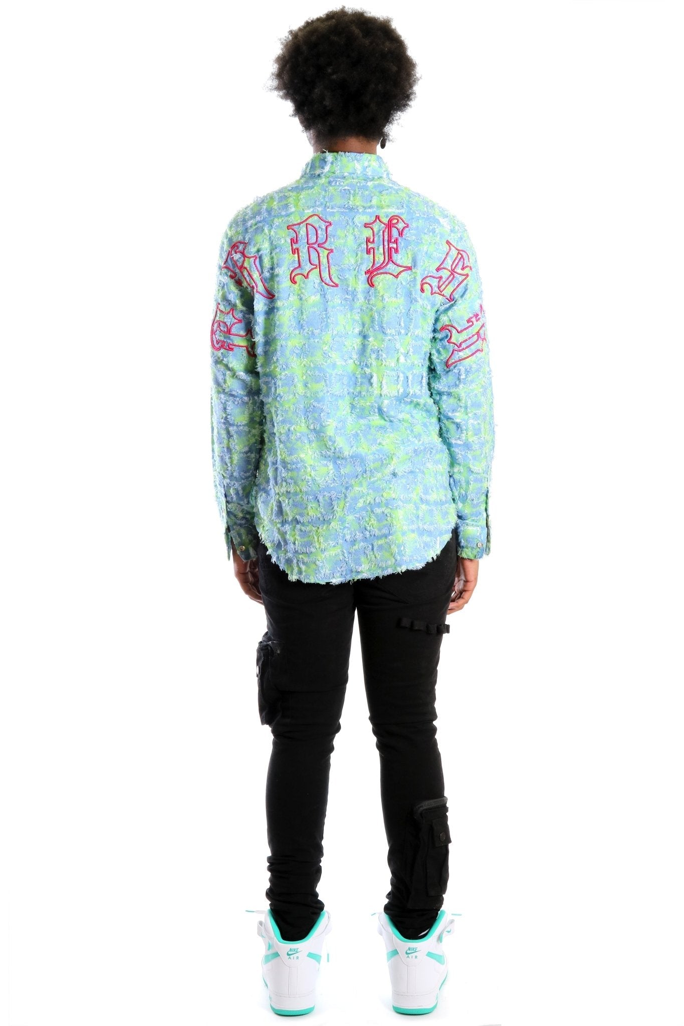 Citron Men's ripped & repaired button down shirt