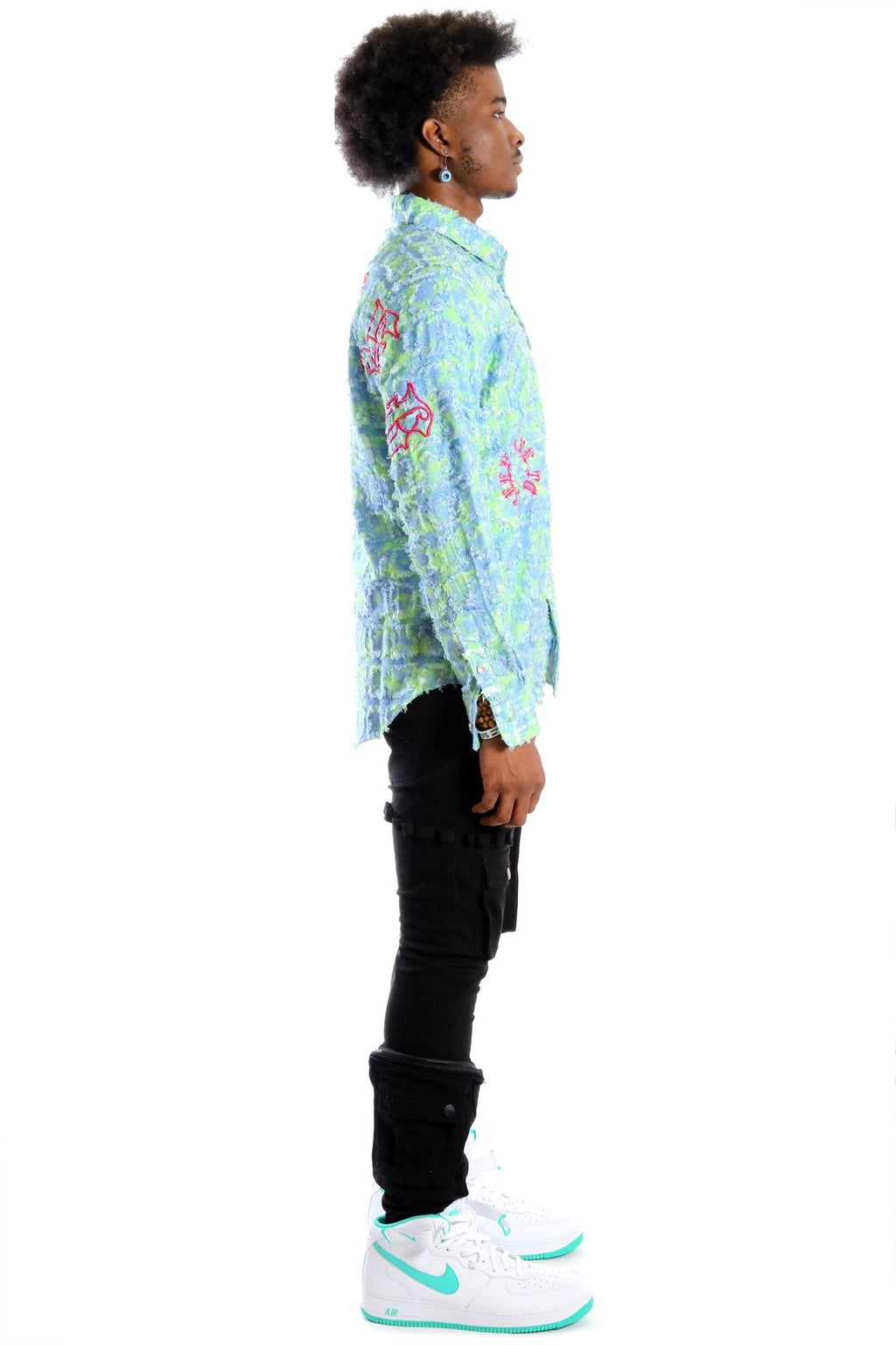 Citron Men's ripped & repaired button down shirt