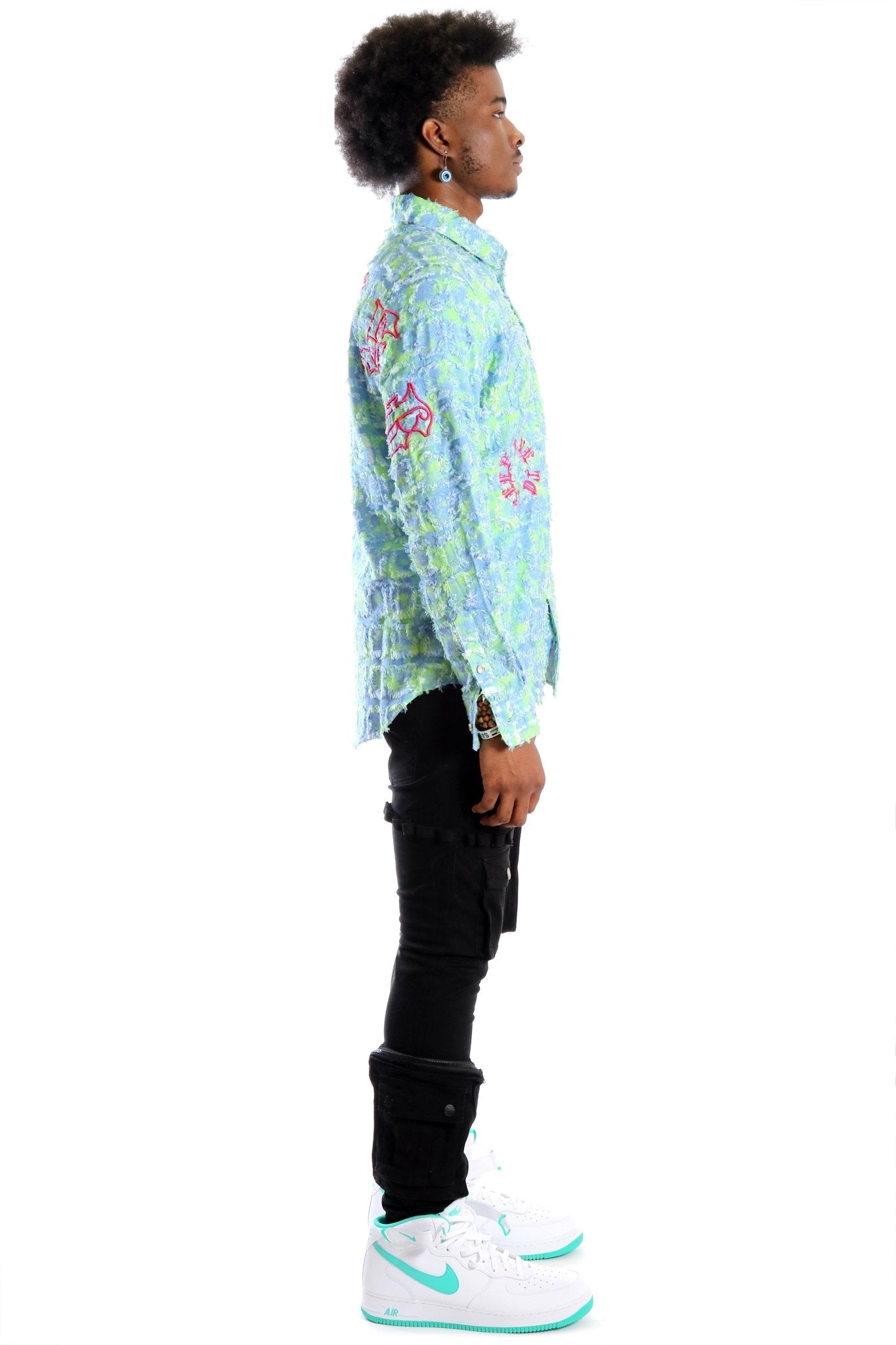 Citron Men's ripped & repaired button down shirt