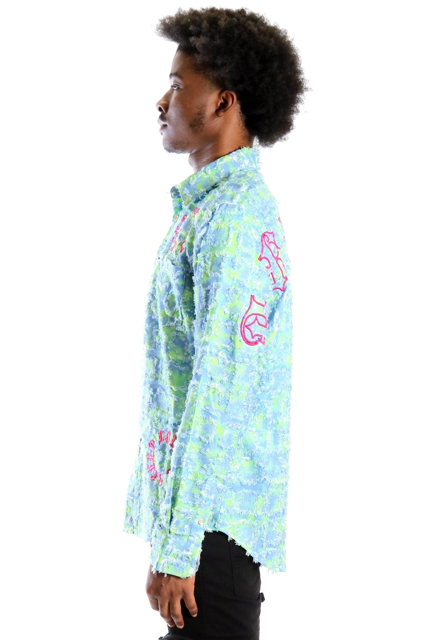 Citron Men's ripped & repaired button down shirt