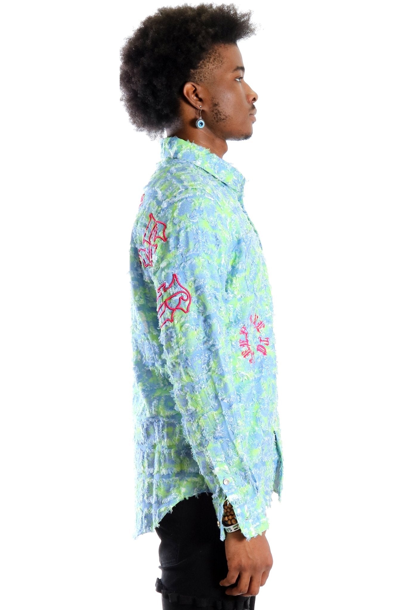 Citron Men's ripped & repaired button down shirt