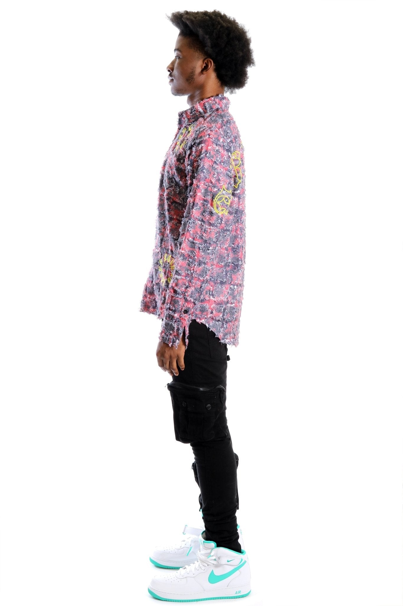 KONA Men's ripped & repaired button down shirt