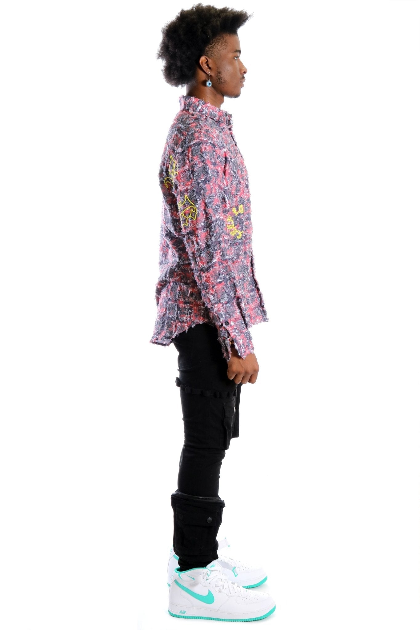 KONA Men's ripped & repaired button down shirt