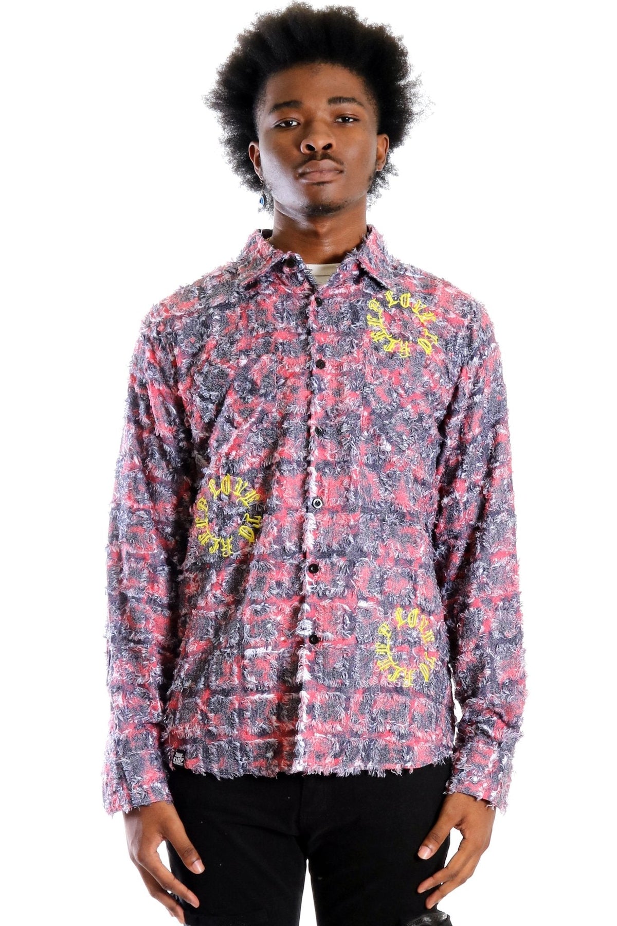 KONA Men's ripped & repaired button down shirt