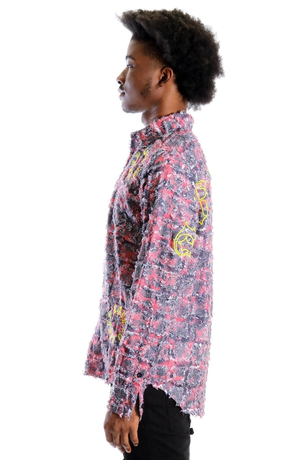 KONA Men's ripped & repaired button down shirt